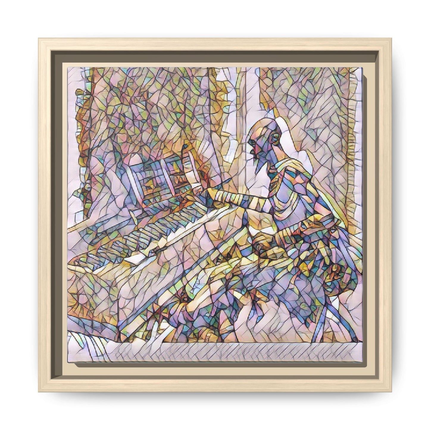 Framed Matte Canvas Art — Colorful Abstract Musician at Piano