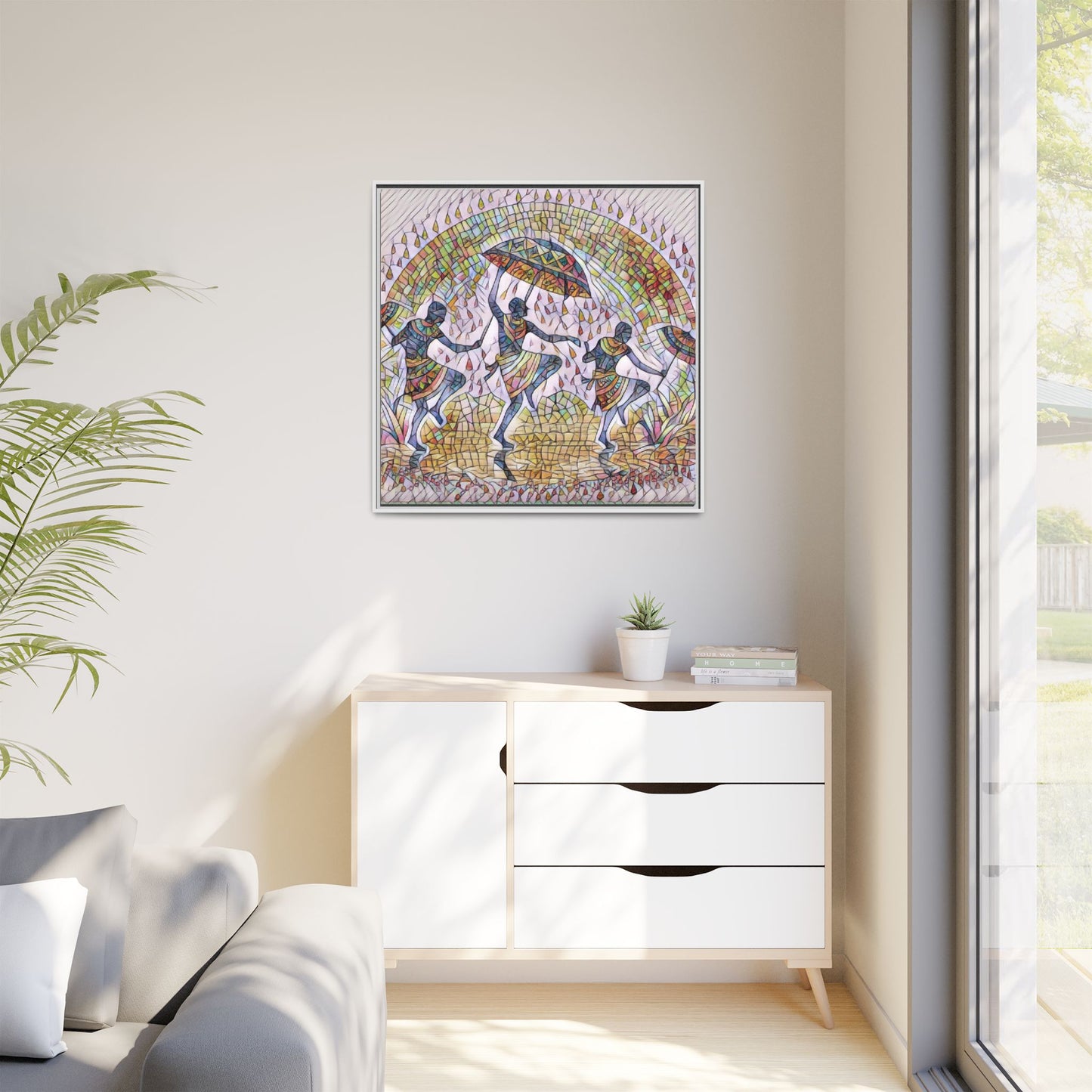 Framed Canvas Art — Colorful African Dance Mosaic