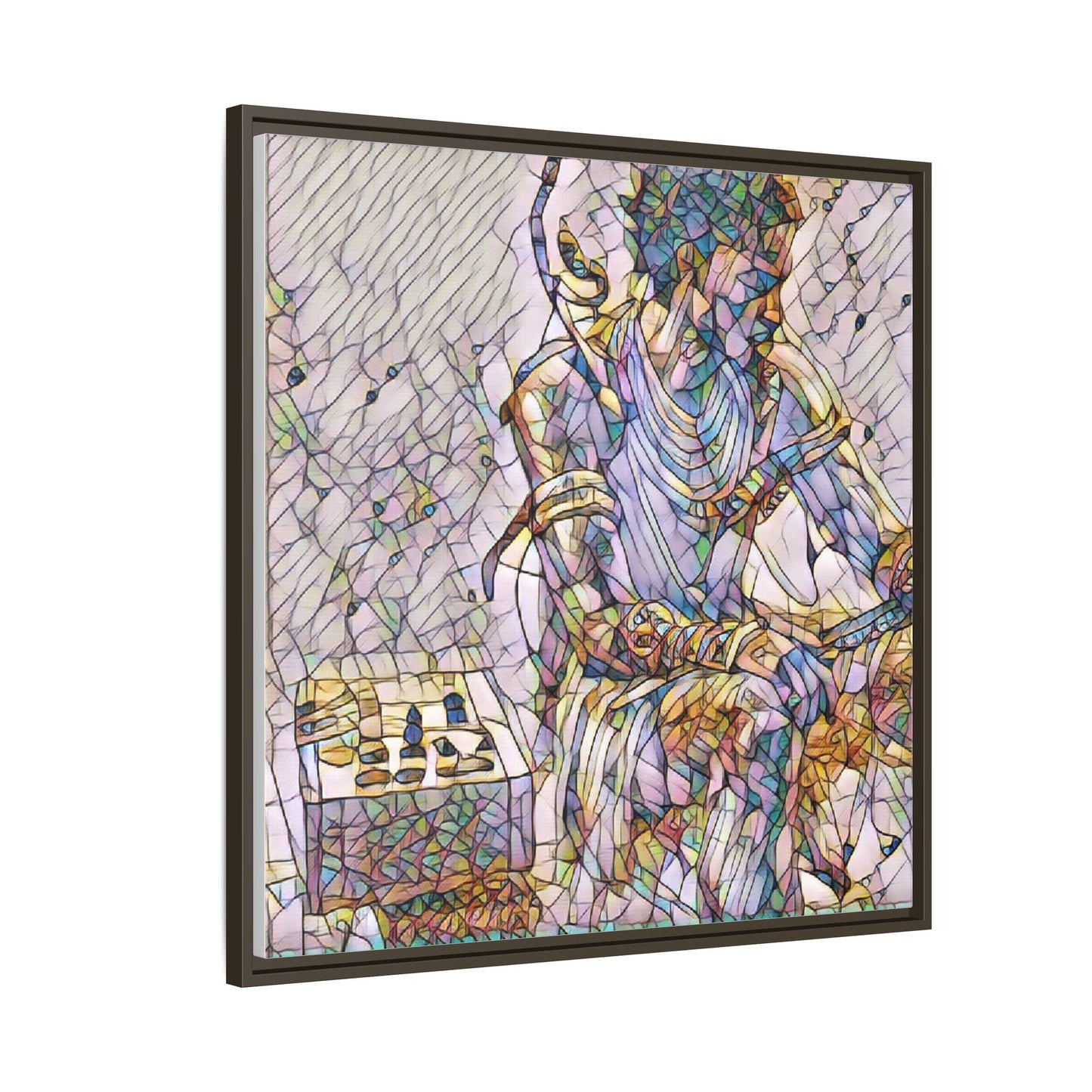Framed Matte Canvas Art — Abstract Stained-Glass Chess Player
