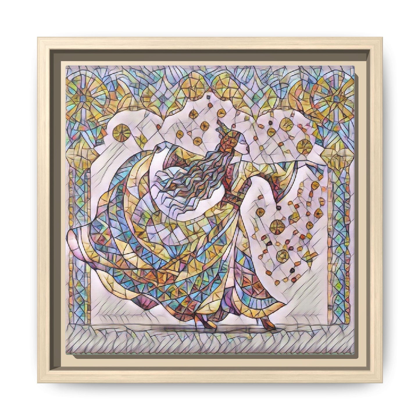 Stained Glass Dancing Dervish Framed Canvas Art