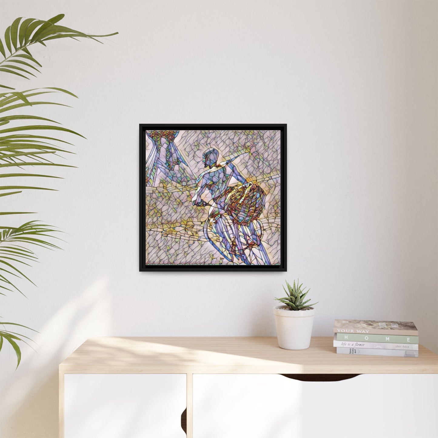 Abstract Stained-Glass Warrior Matte Framed Canvas