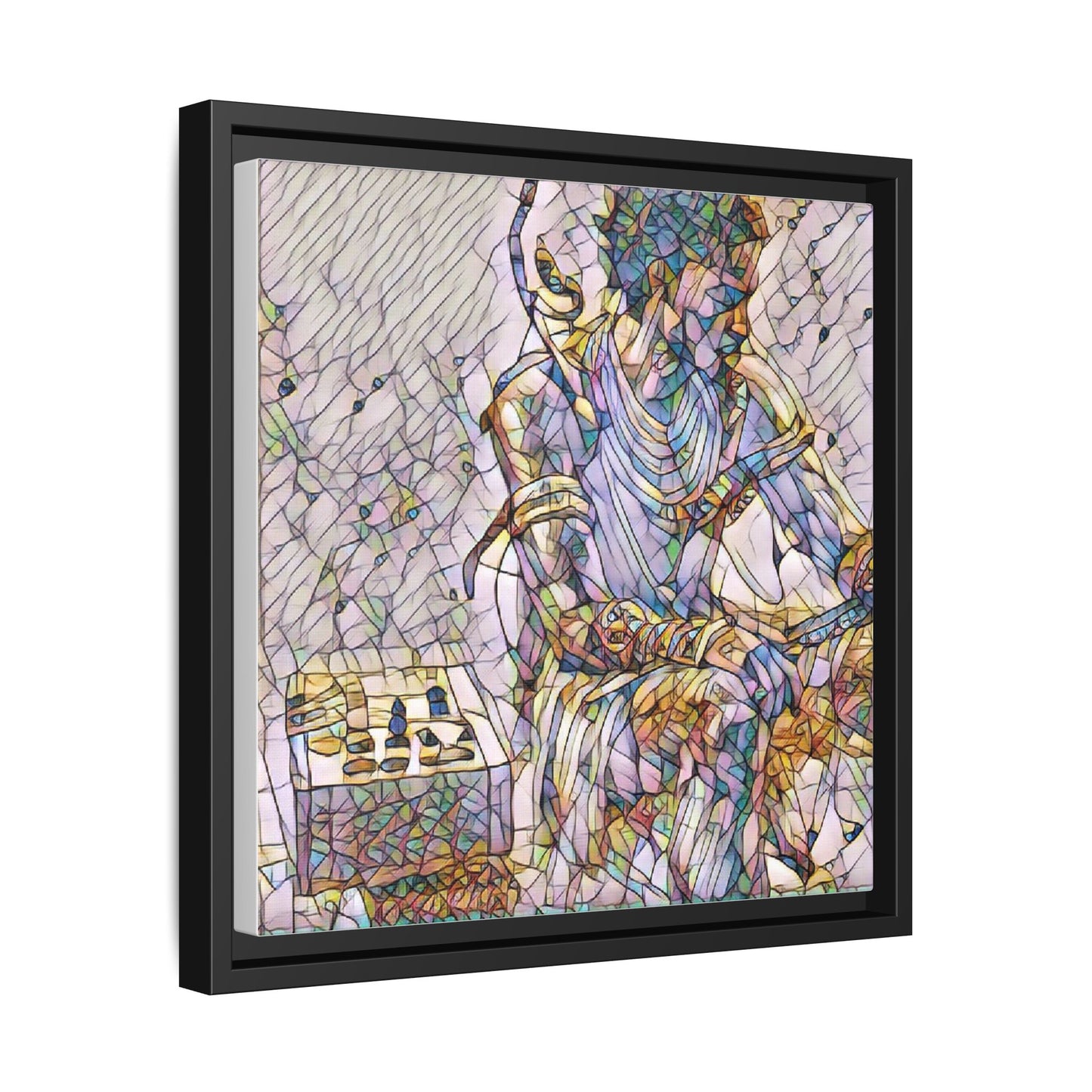 Framed Matte Canvas Art — Abstract Stained-Glass Chess Player