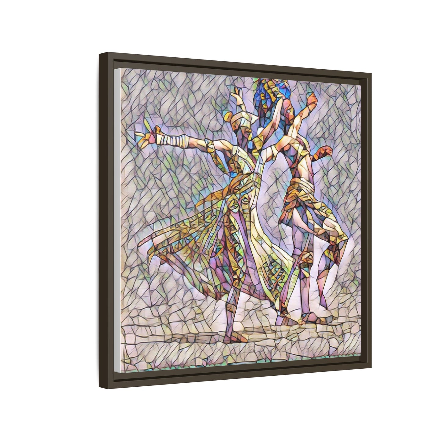 Framed Matte Canvas Wall Art — Abstract Dancers in Stained Glass Style