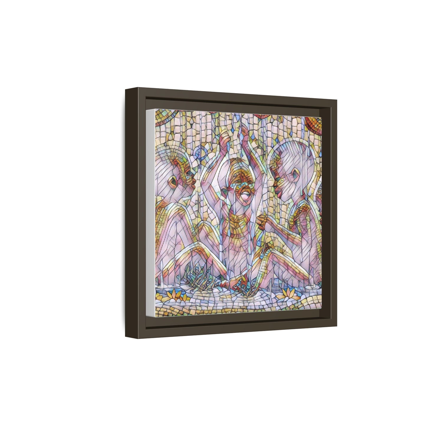 Framed Matte Canvas Art — Mosaic Children Playing (Multicolor)