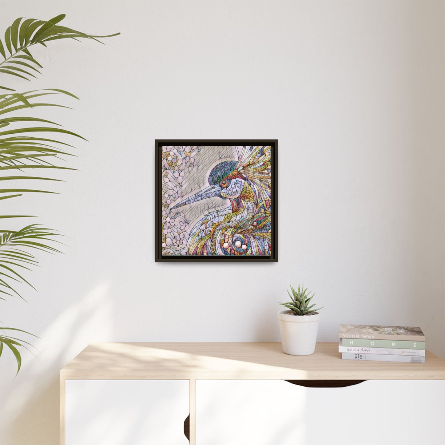 Colorful Stained-Glass Heron Matte Canvas Framed Wall Art