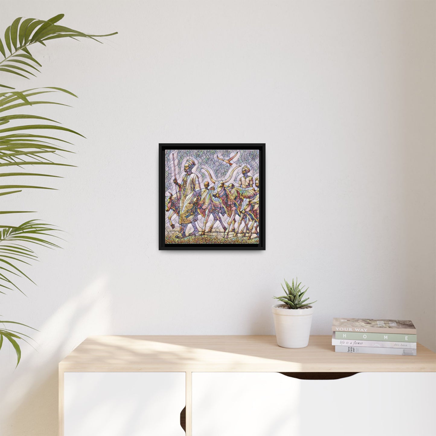 Framed Matte Canvas: Colorful African Herdsmen Art Print