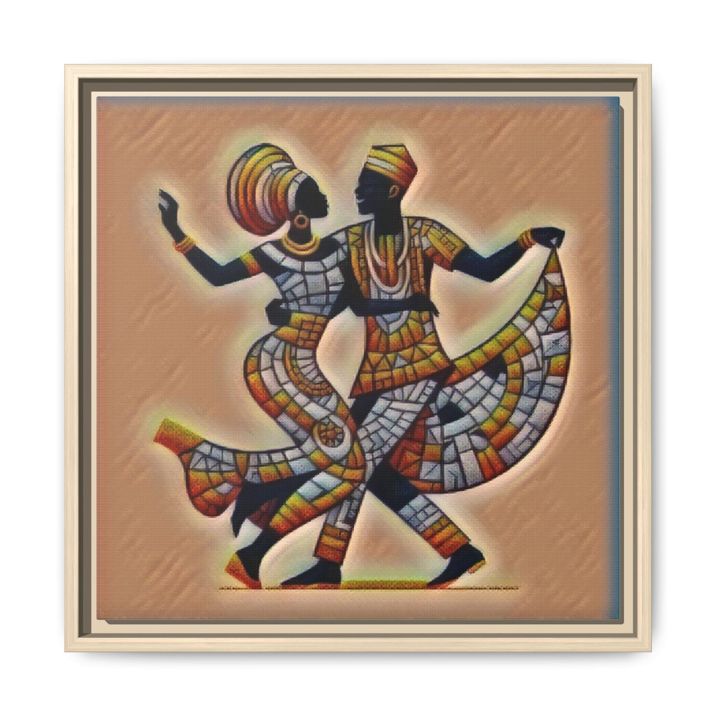 Framed African Dance Mosaic Art Print — Matte Canvas Wall Decor