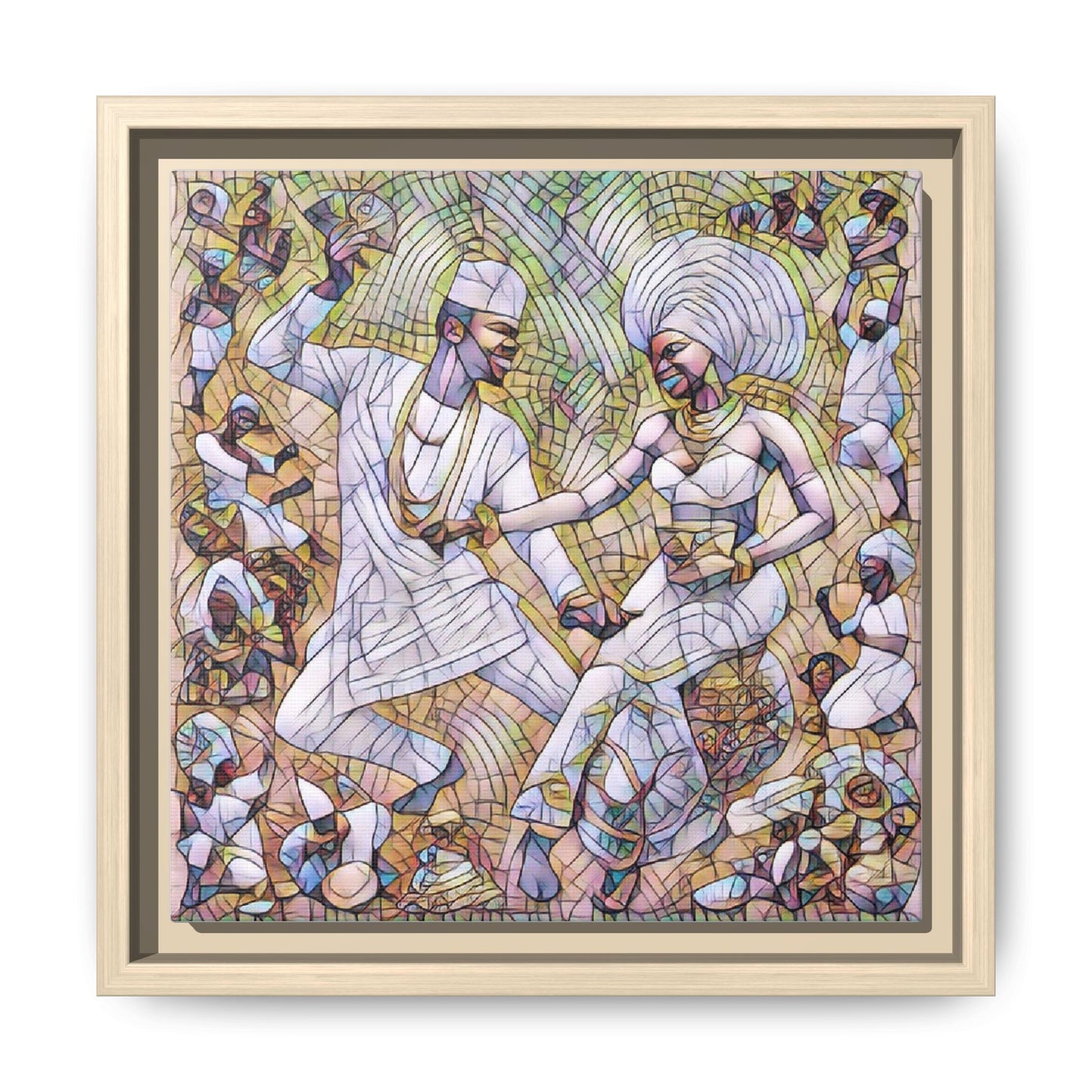 Afrobeat Celebration Matte Framed Canvas — Vibrant Dancers Wall Art