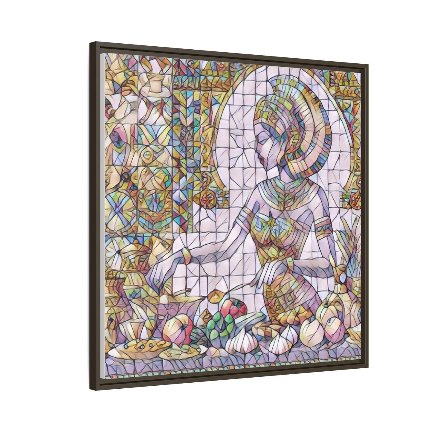 Egyptian Goddess Stained Glass Style Framed Canvas Art