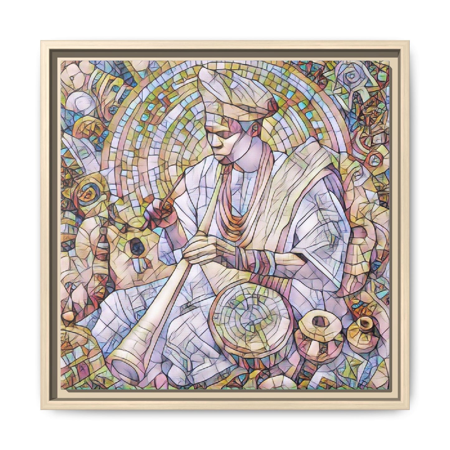 Framed Matte Canvas Print — African Drummer Mosaic Art