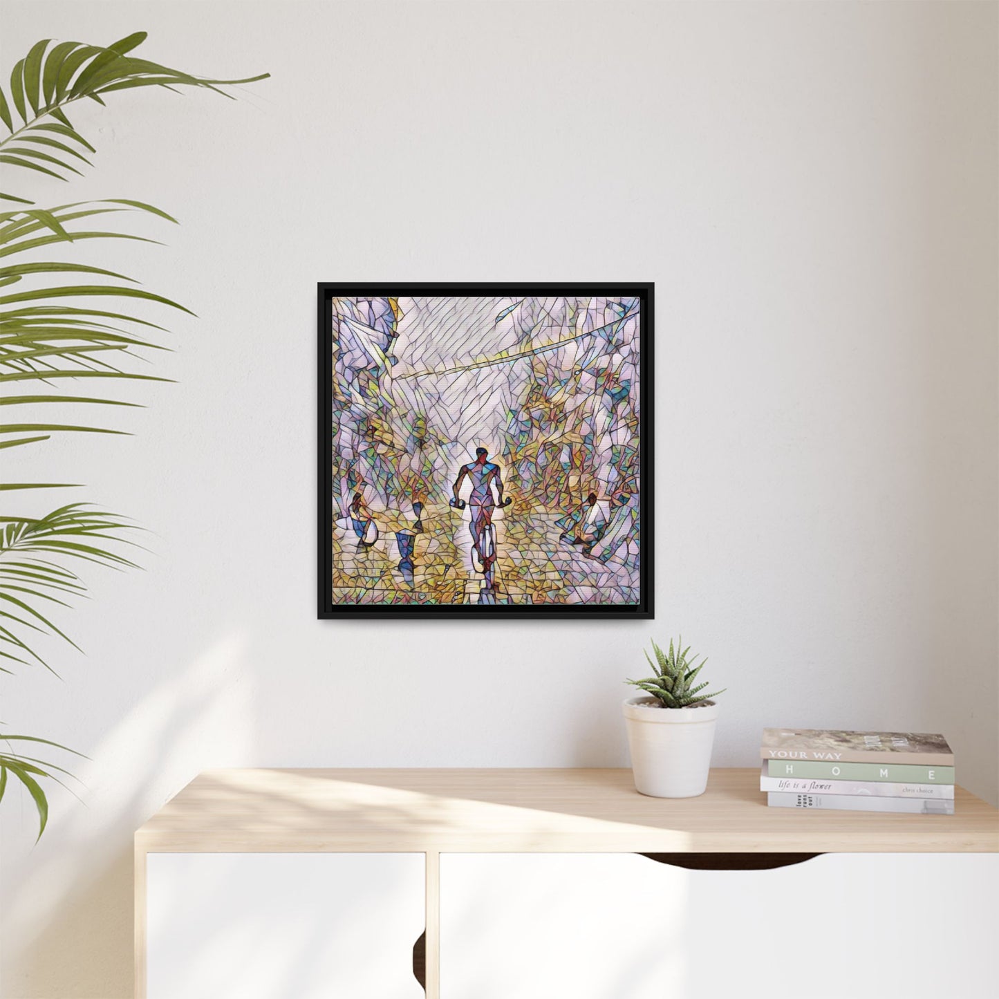 Cyclist Stained-Glass Matte Canvas Framed Wall Art