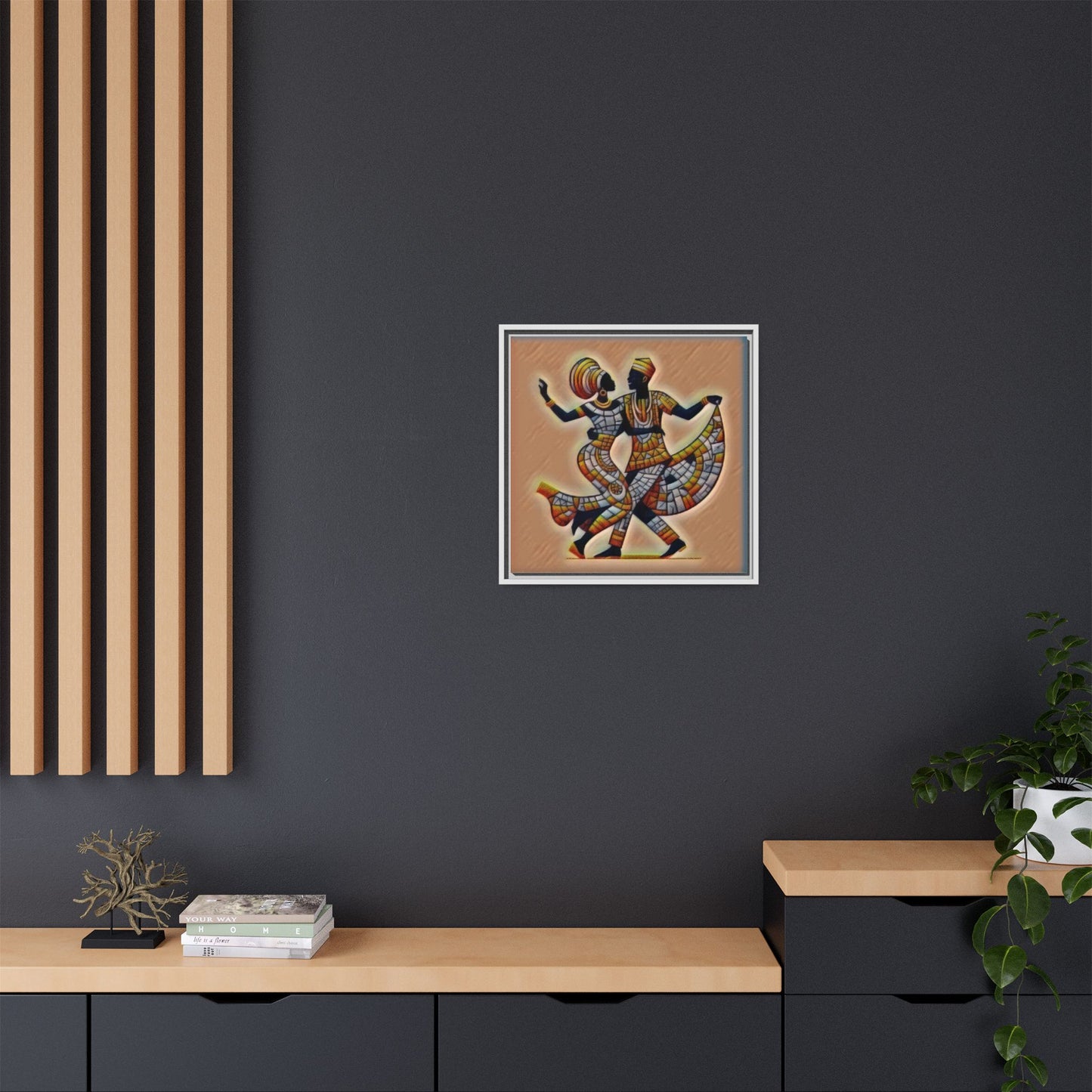 Framed African Dance Mosaic Art Print — Matte Canvas Wall Decor