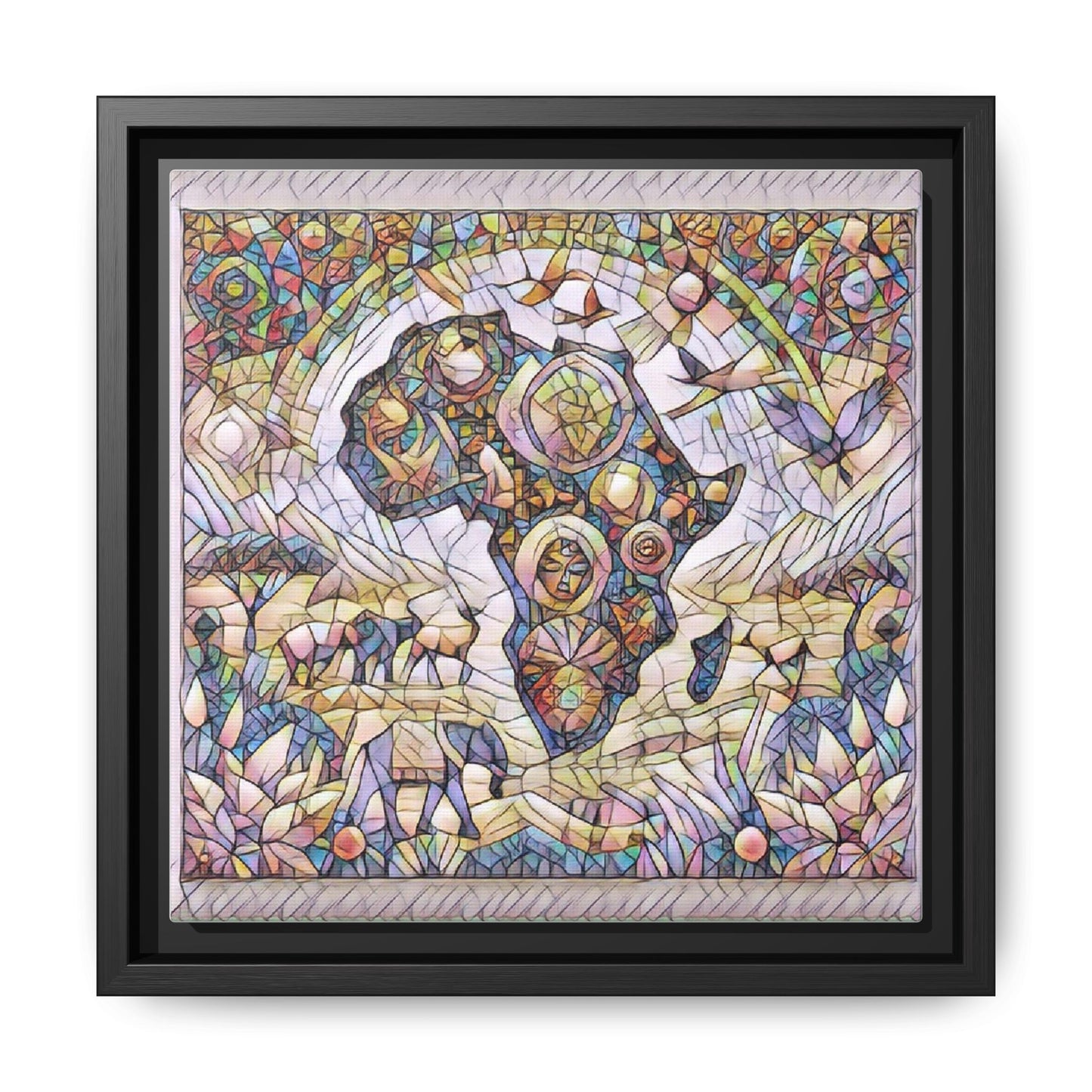 Abstract Mosaic Africa Framed Canvas — Colorful Stained-Glass Wall Art