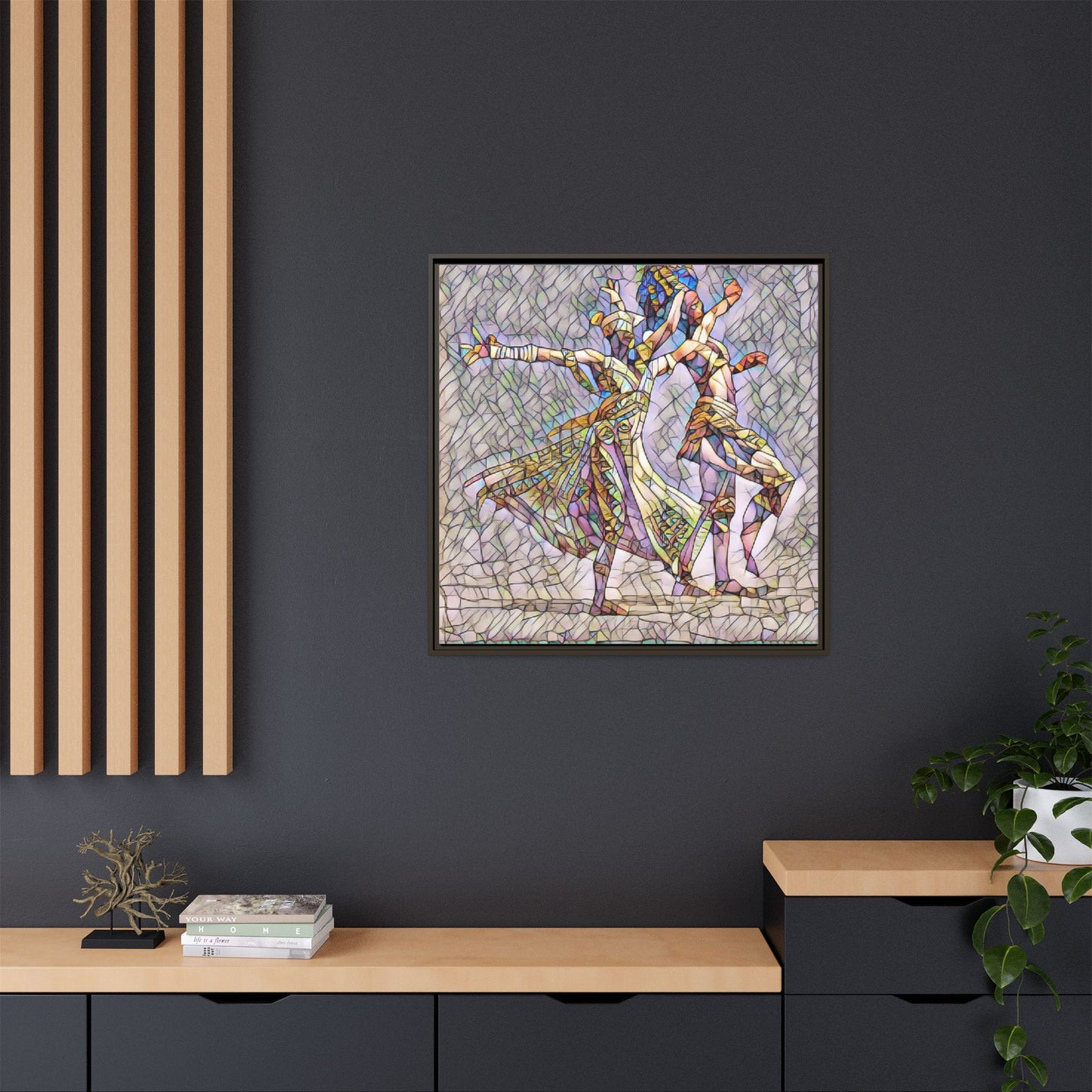 Framed Matte Canvas Wall Art — Abstract Dancers in Stained Glass Style