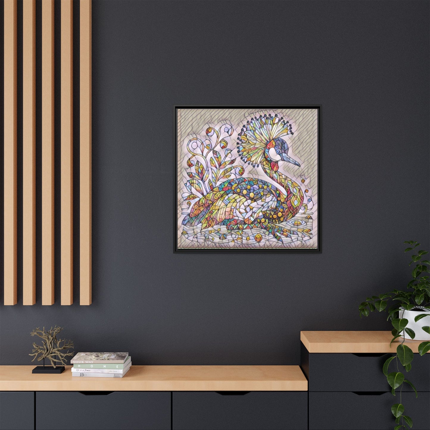 Colorful Peacock Mosaic Framed Canvas Art