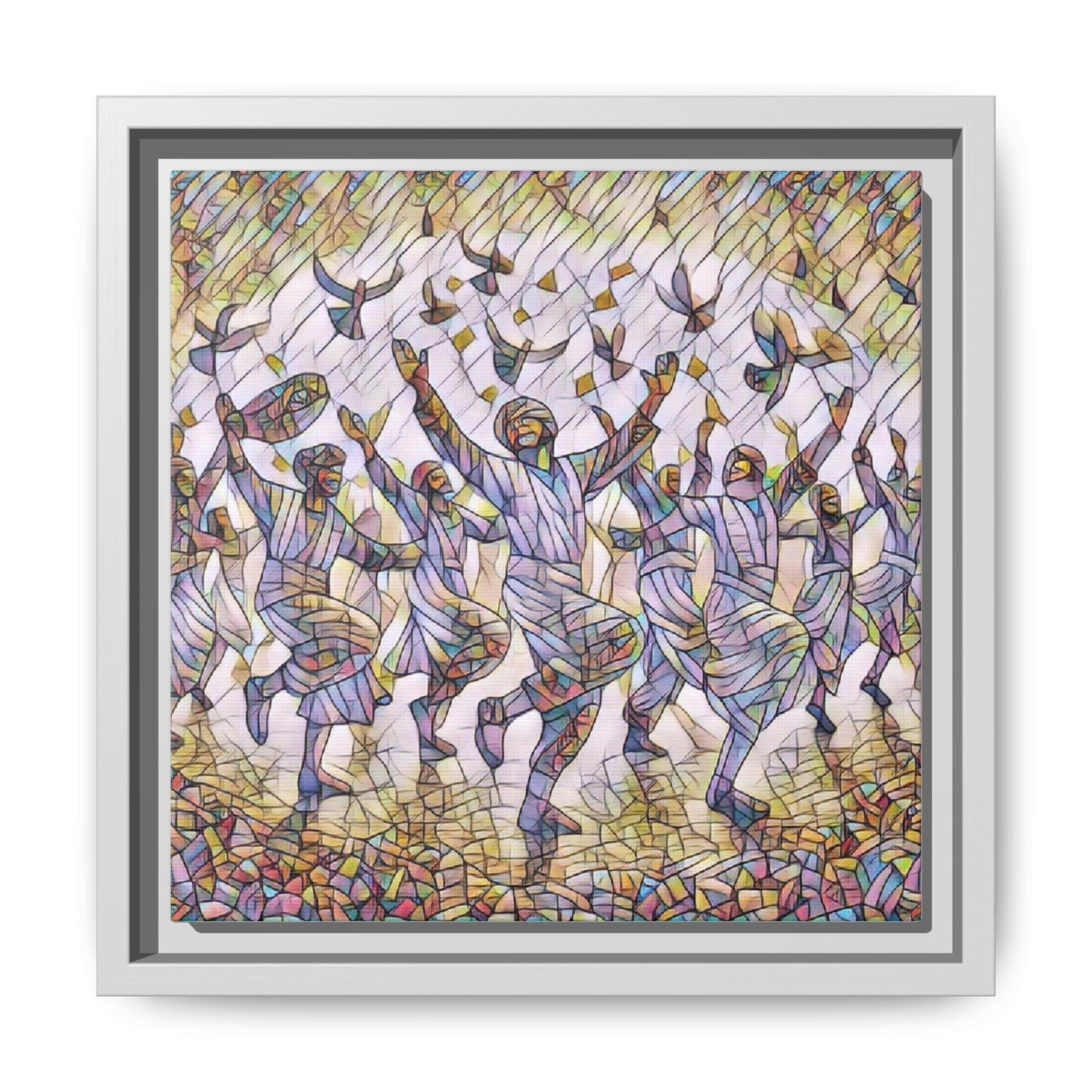 Framed Canvas Art - Joyful Dancers with Doves (Multicolor)