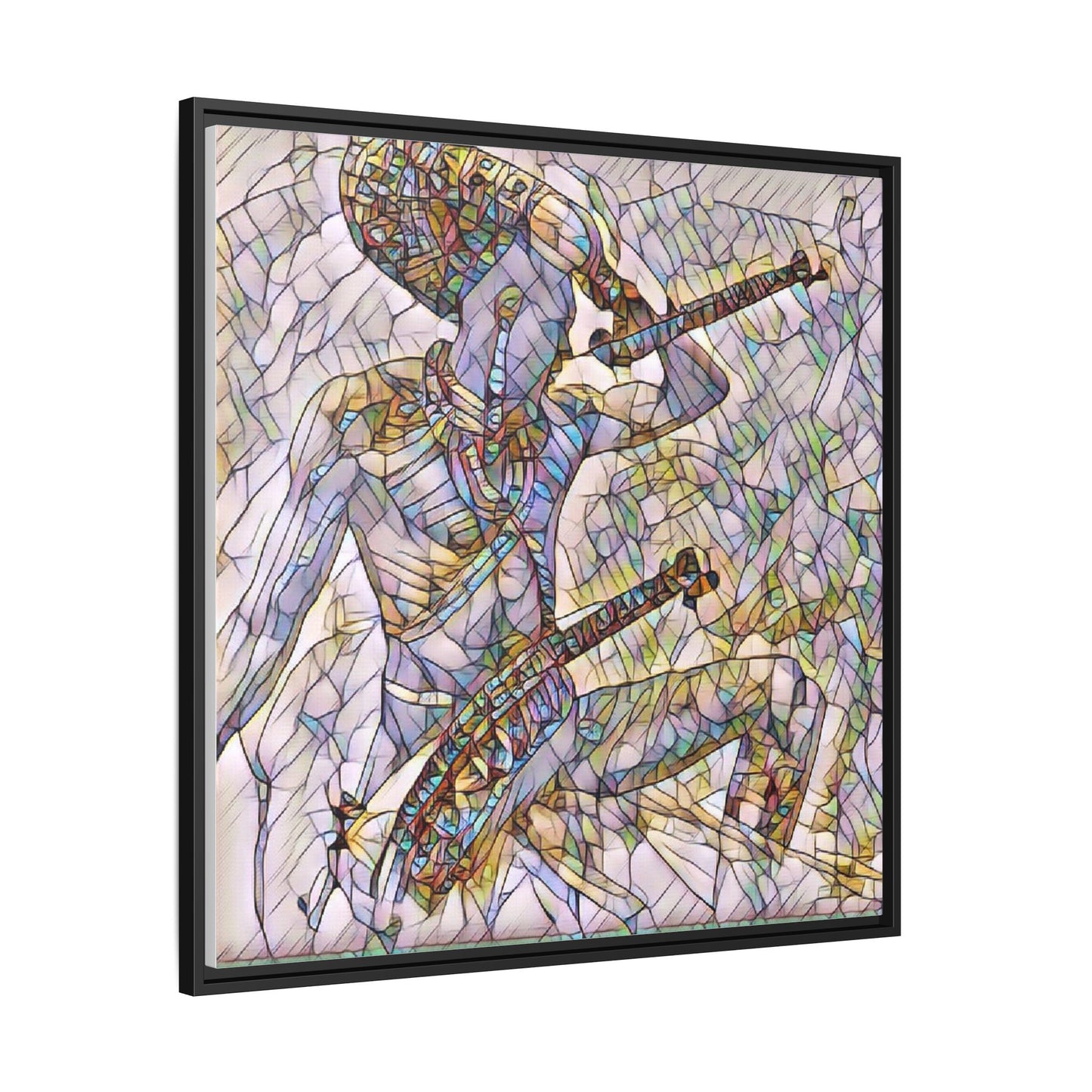 Stained Glass Blue Musician — Framed Matte Canvas Art