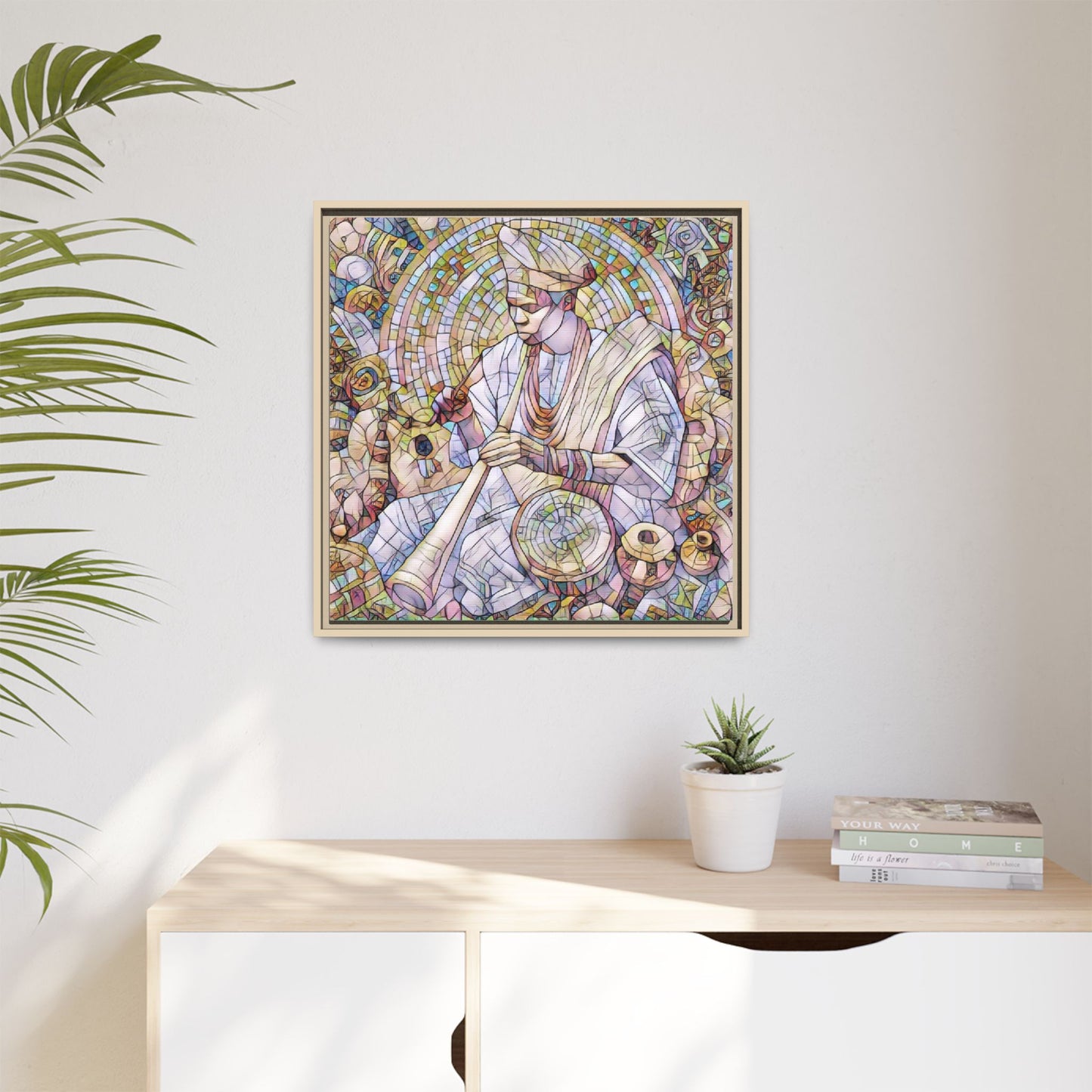 Framed Matte Canvas Print — African Drummer Mosaic Art