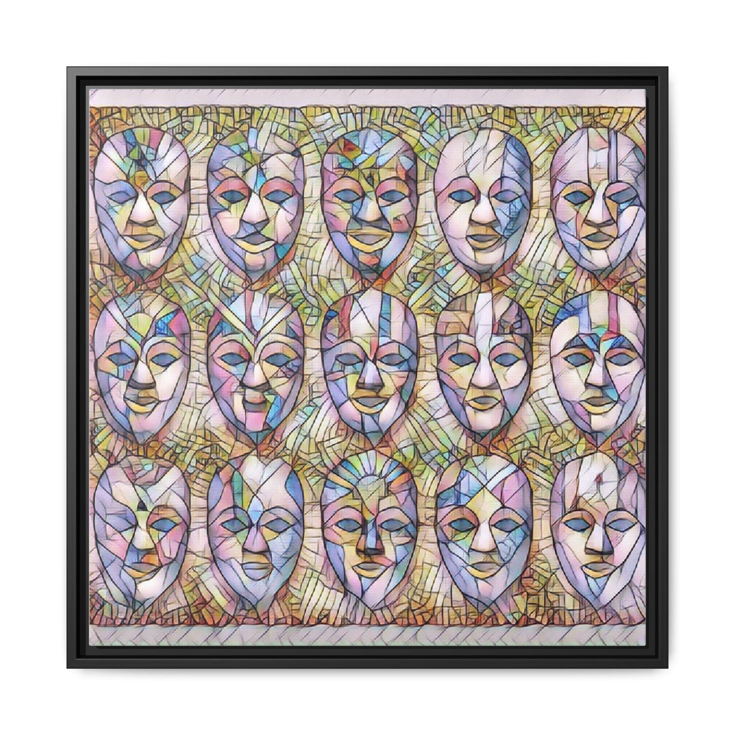 Abstract Mask Art Matte Canvas Print — Framed Multicolor Wall Art