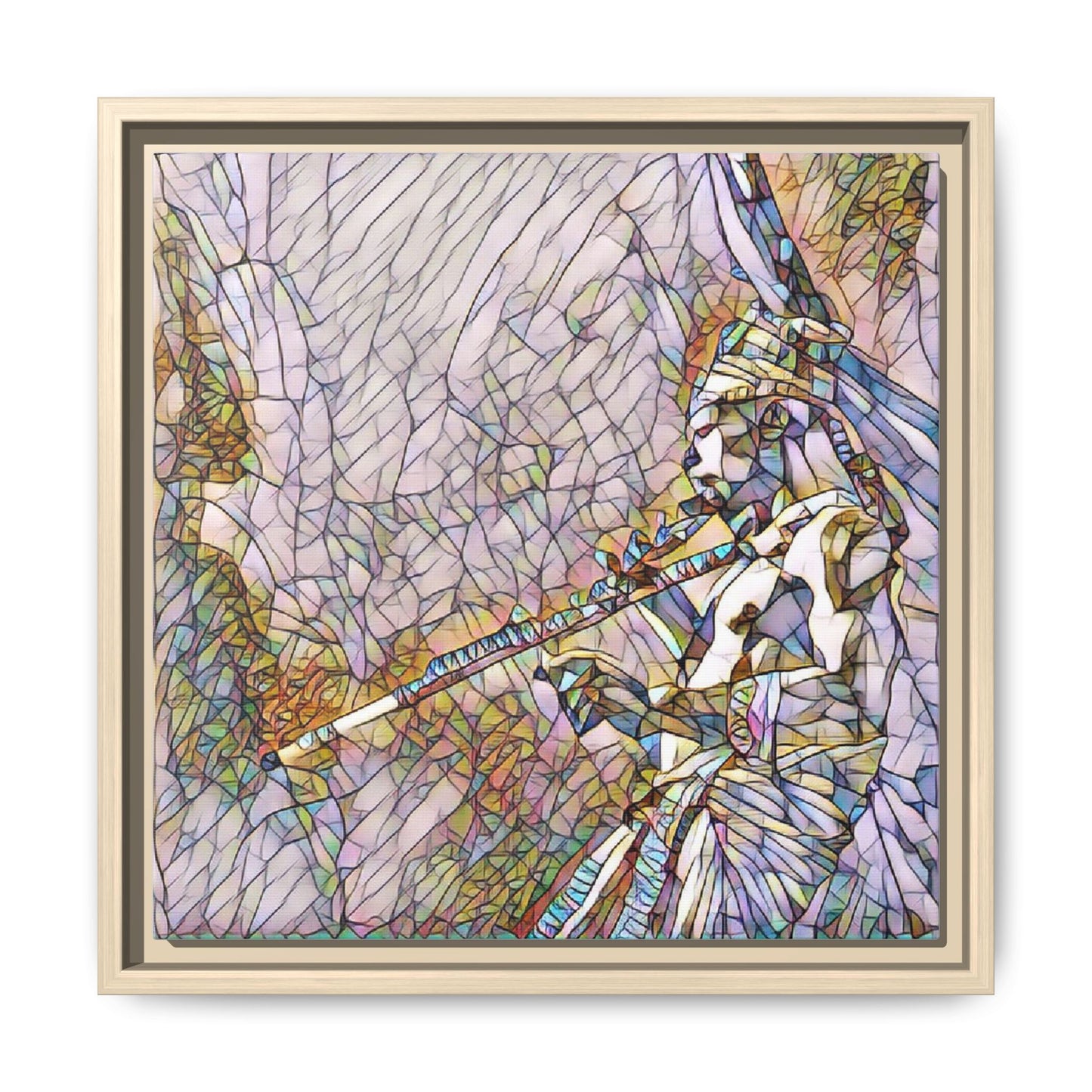 Abstract Tribal Flutist Matte Canvas Framed Wall Art
