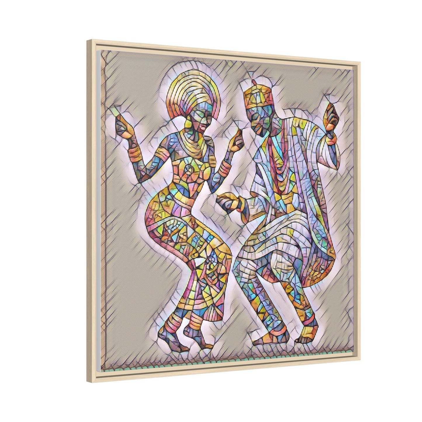 Afrobeat Dancers Framed Canvas Art — Colorful Mosaic African Dance Print