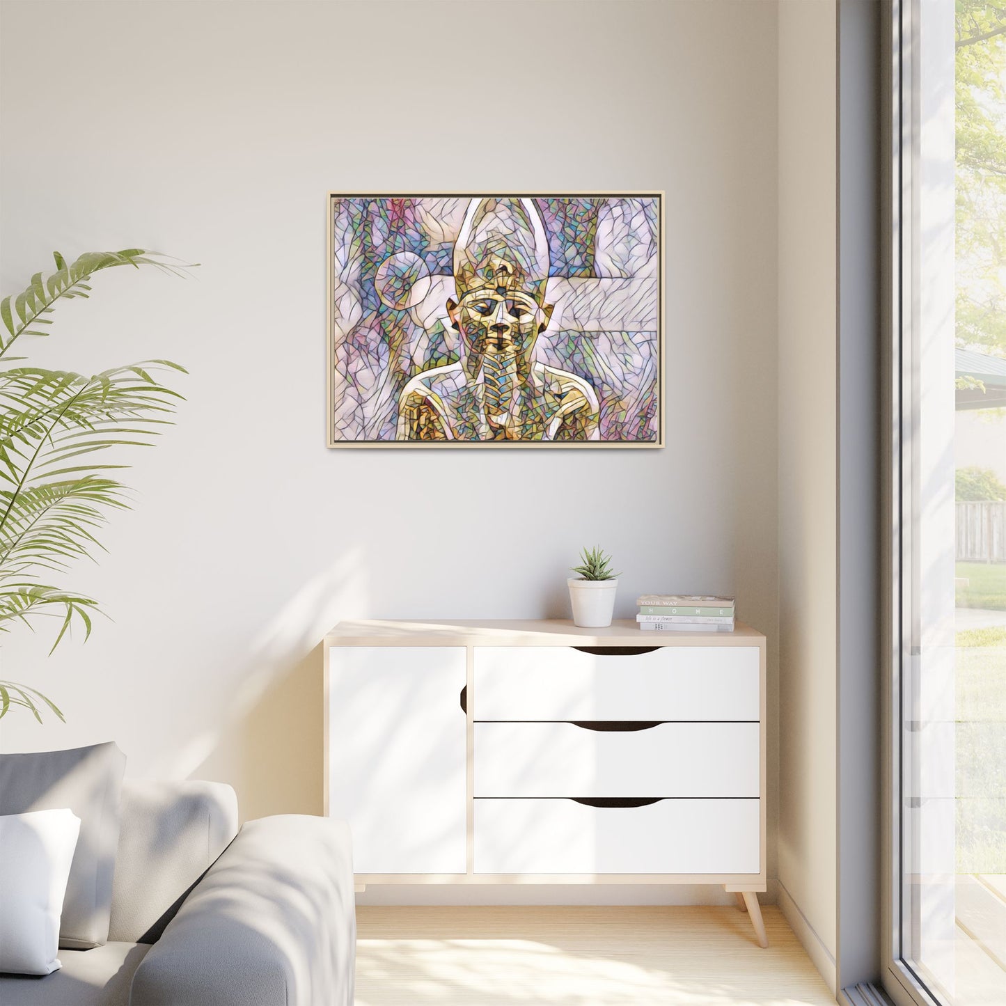 Egyptian Pharaoh Stained-Glass Style Matte Canvas Print, Framed