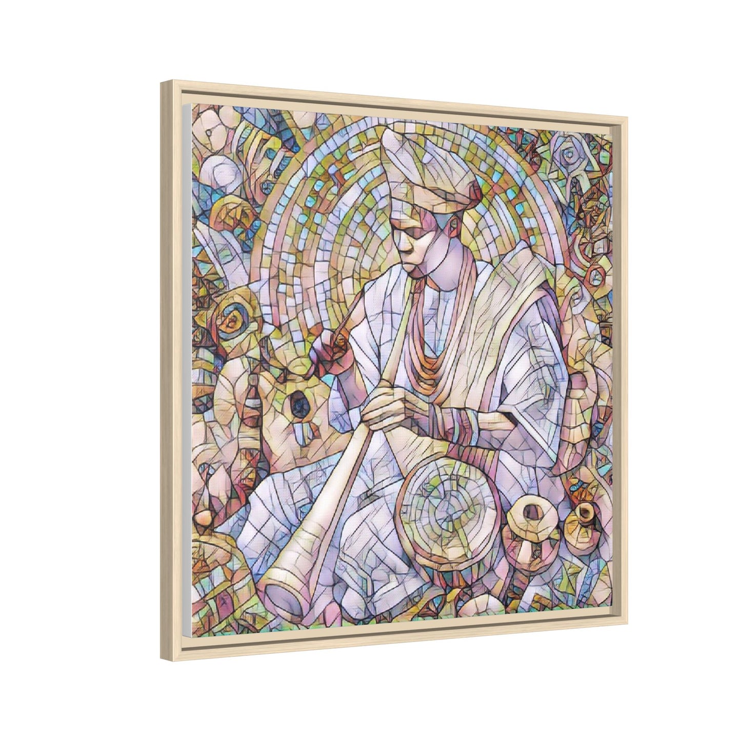 Framed Matte Canvas Print — African Drummer Mosaic Art