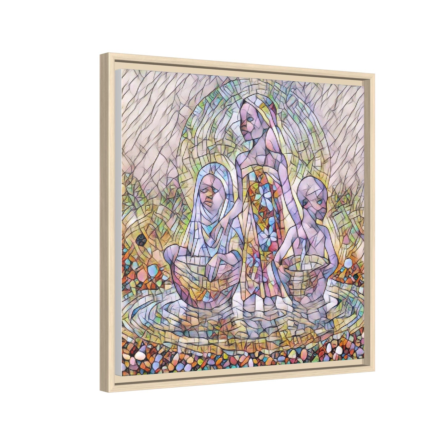 Framed Matte Canvas Art — Stained Glass Trio Women Illustration
