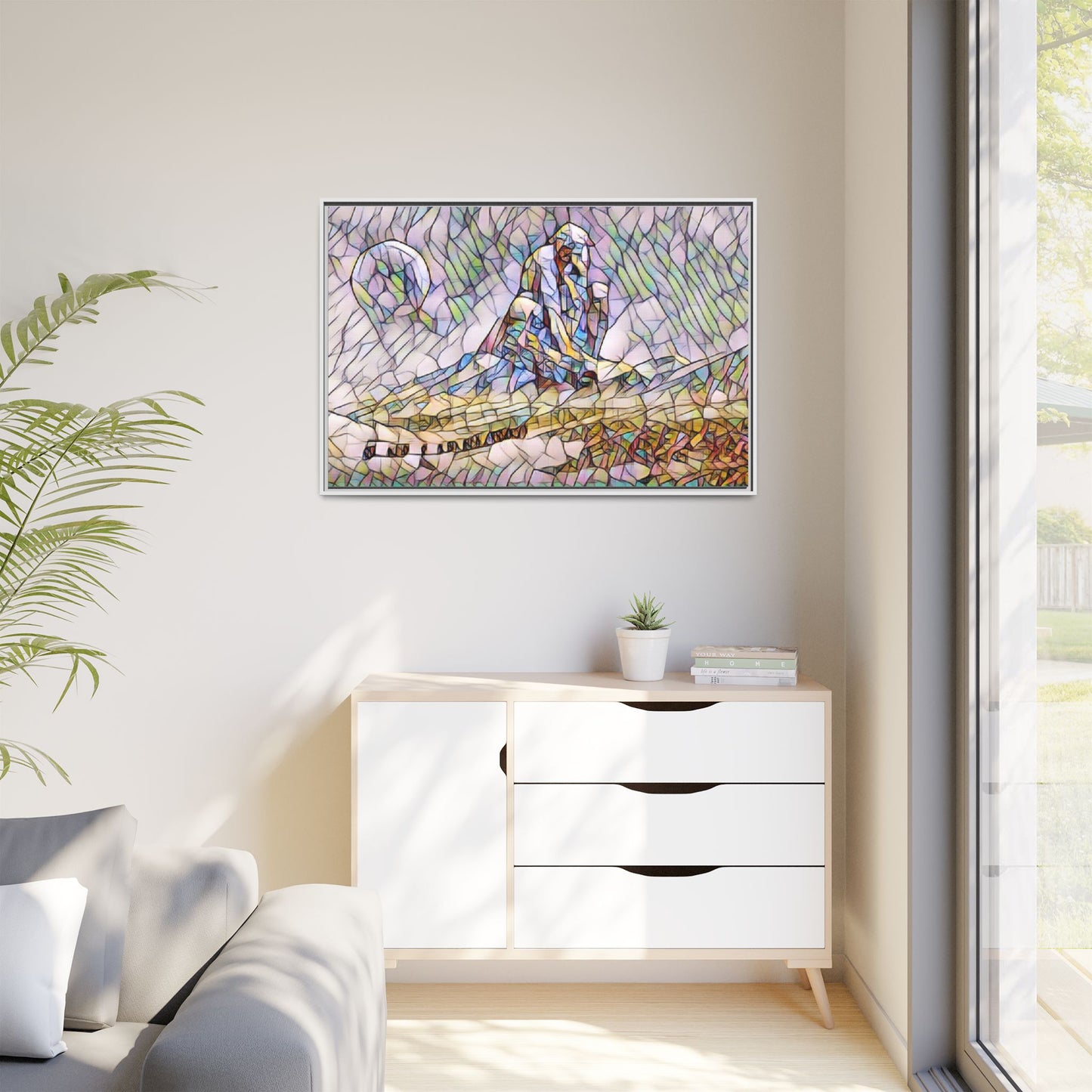 Stained-Glass Surfing Canvas Print — Framed Matte Wall Art