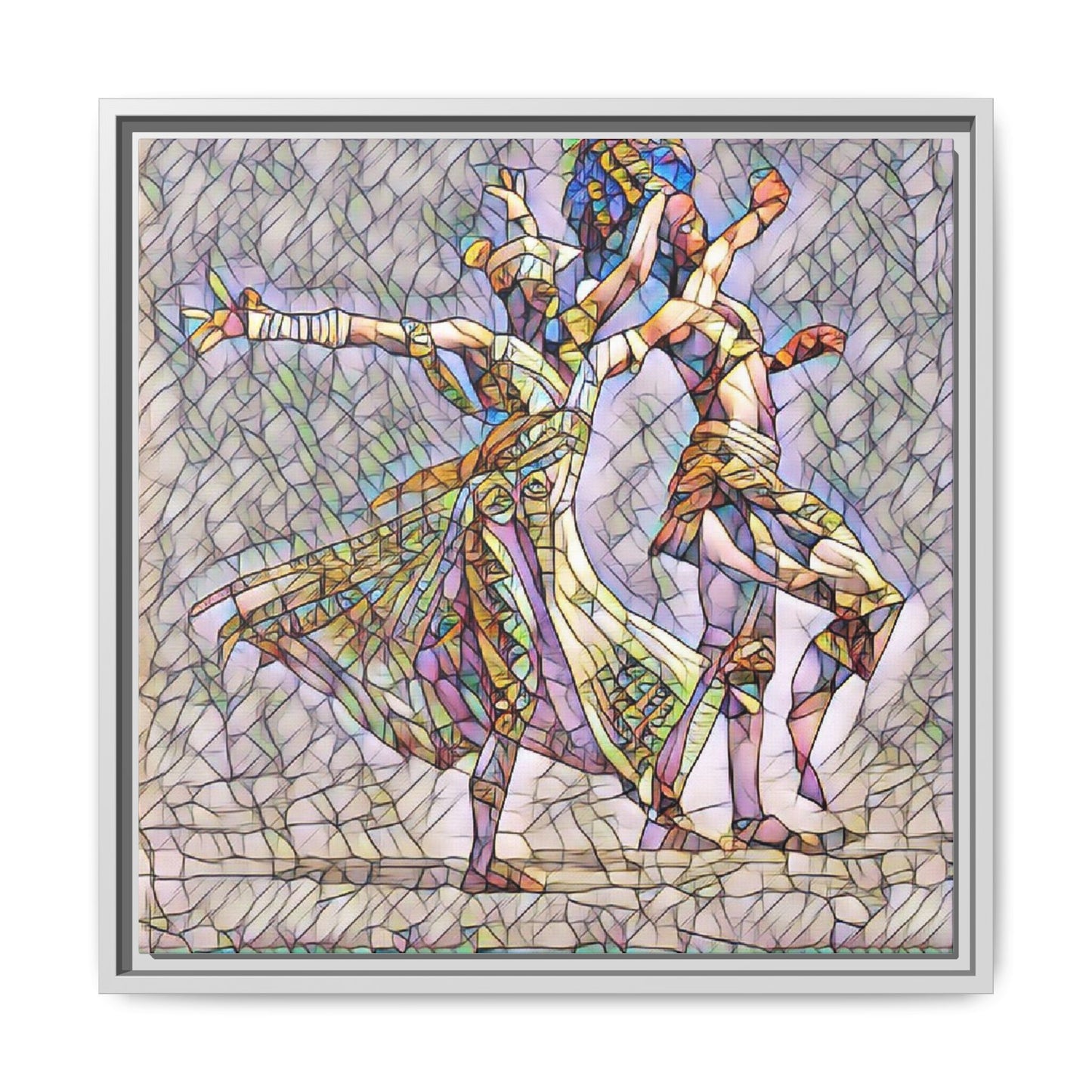 Framed Matte Canvas Wall Art — Abstract Dancers in Stained Glass Style