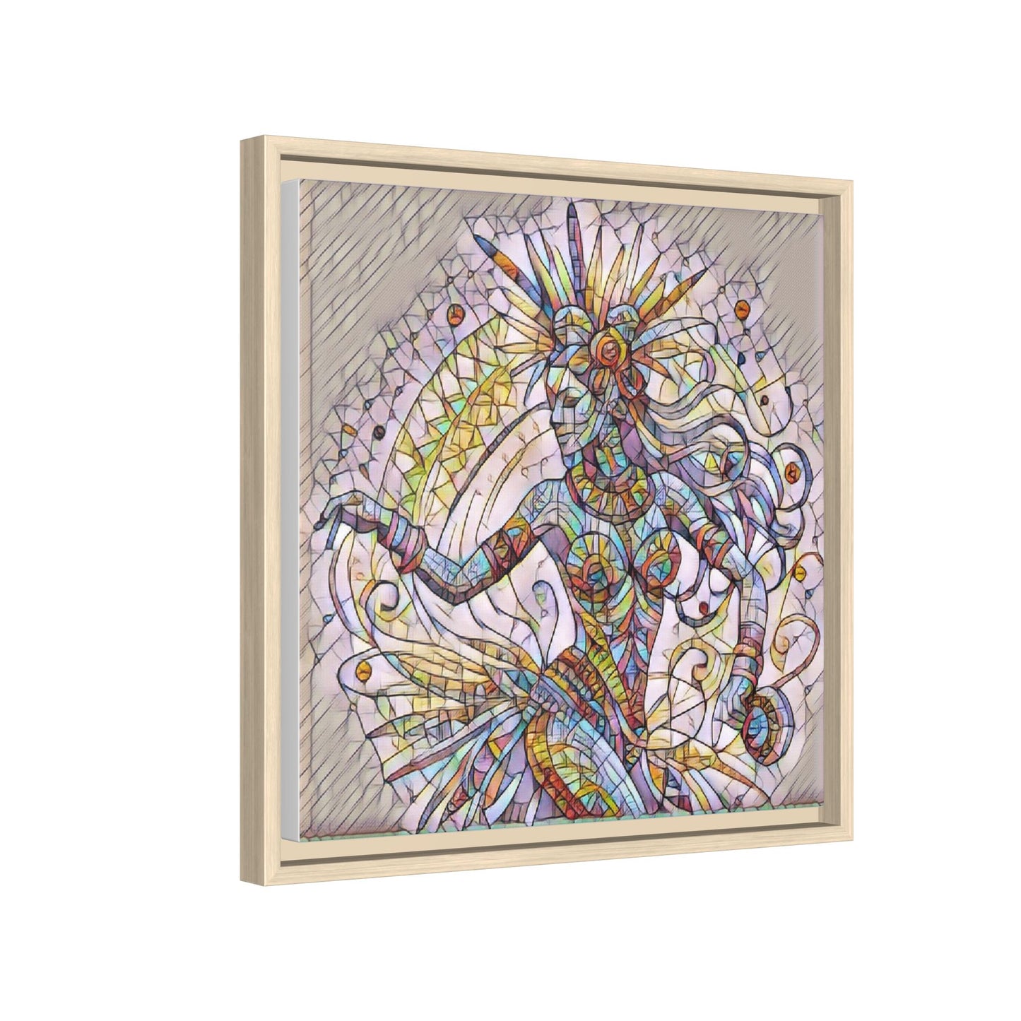 Colorful Mermaid Mosaic Framed Canvas Art — Boho Ocean Wall Decor