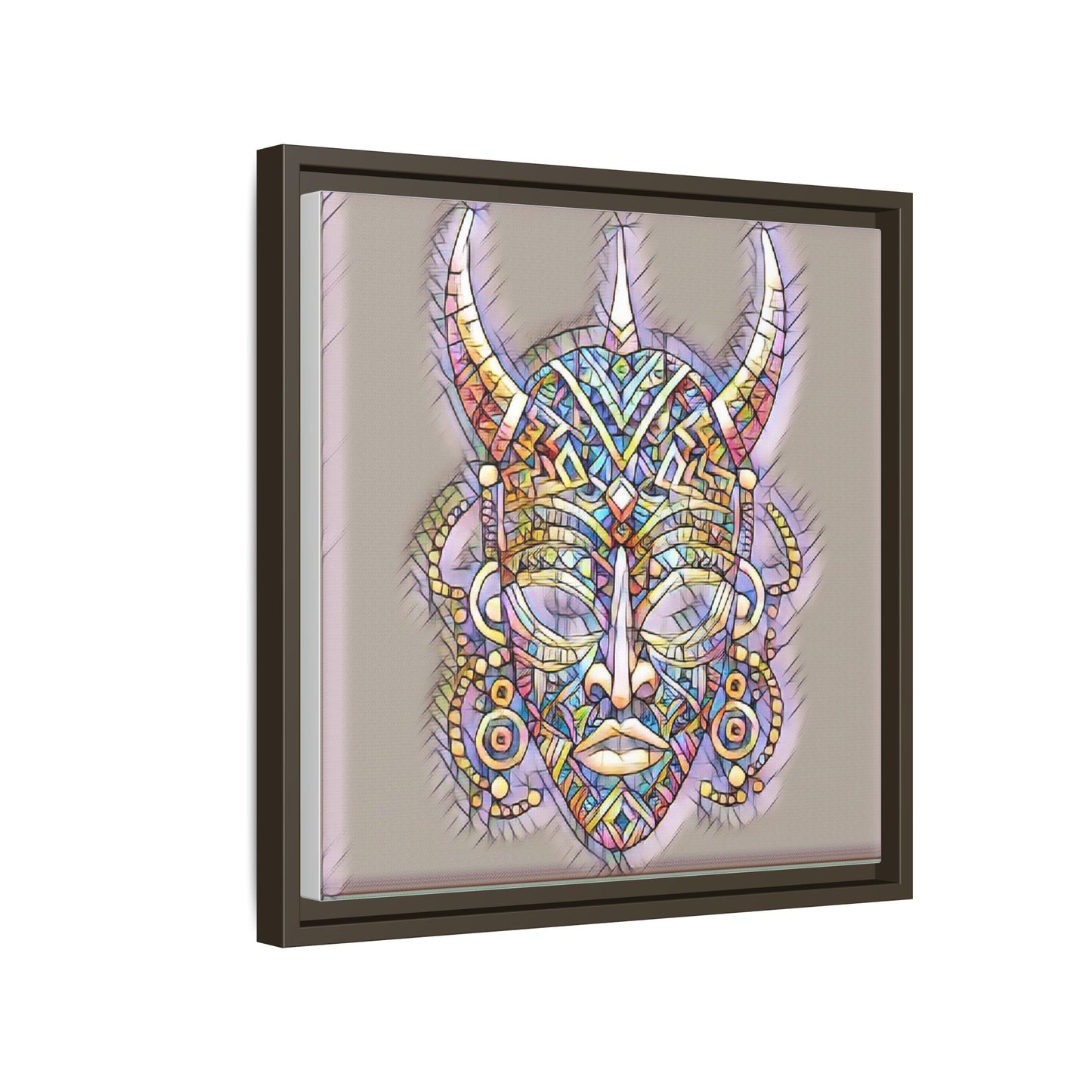 Colorful Tribal Mask Framed Canvas Art — Abstract Ethnic Wall Decor