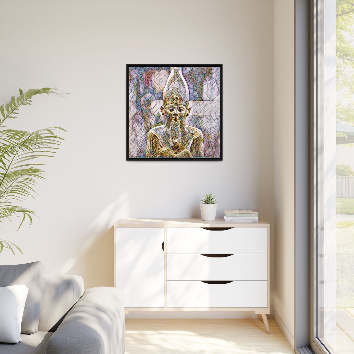 Egyptian Pharaoh Stained-Glass Style Matte Canvas Print, Framed