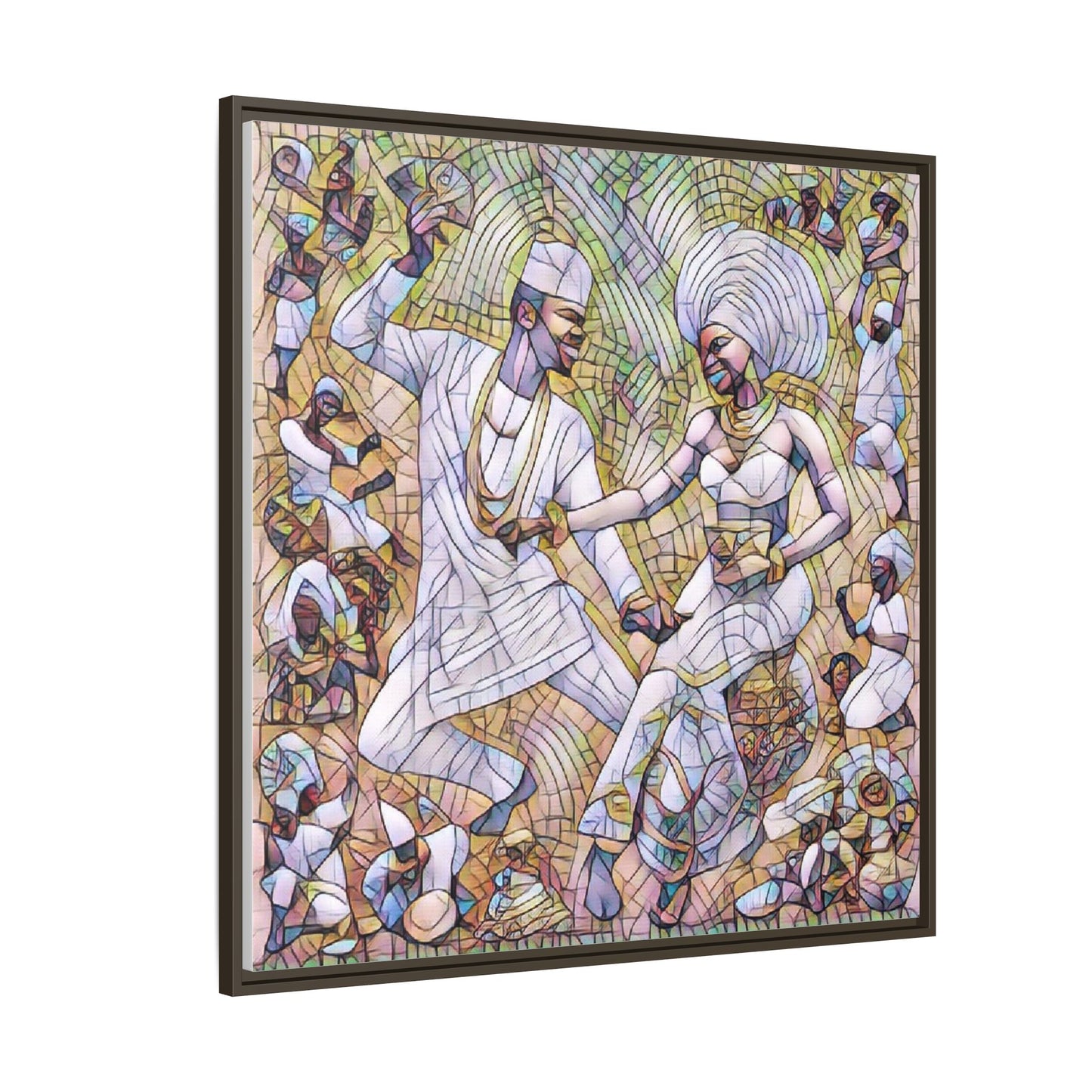 Afrobeat Celebration Matte Framed Canvas — Vibrant Dancers Wall Art