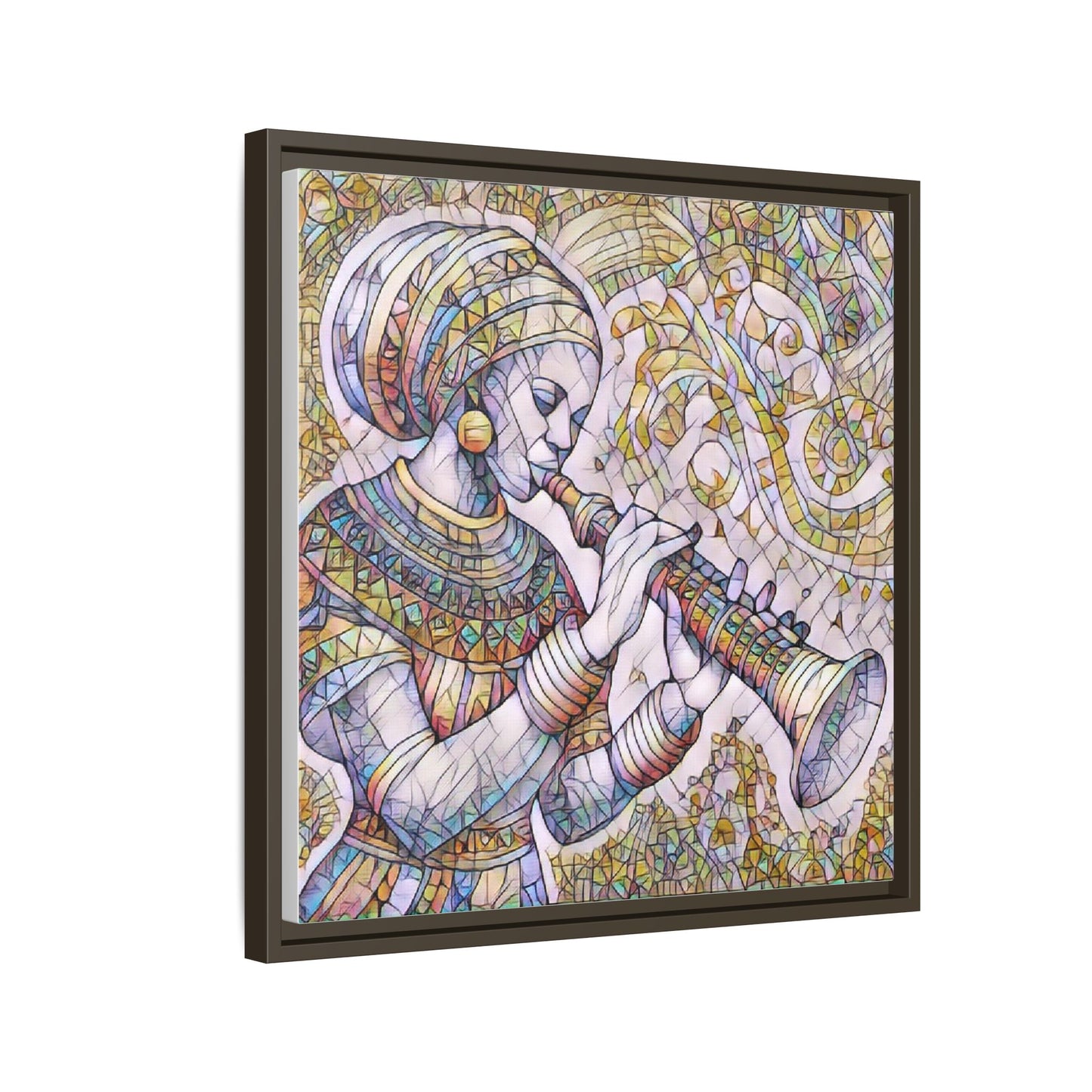 Egyptian Flutist Mosaic Matte Canvas Framed Art