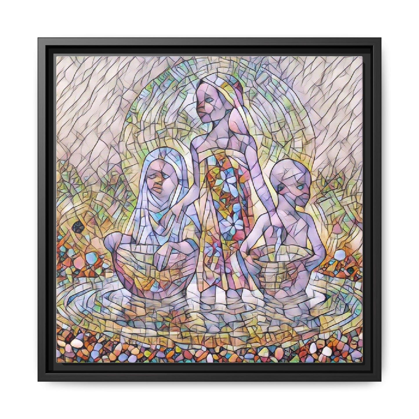 Framed Matte Canvas Art — Stained Glass Trio Women Illustration