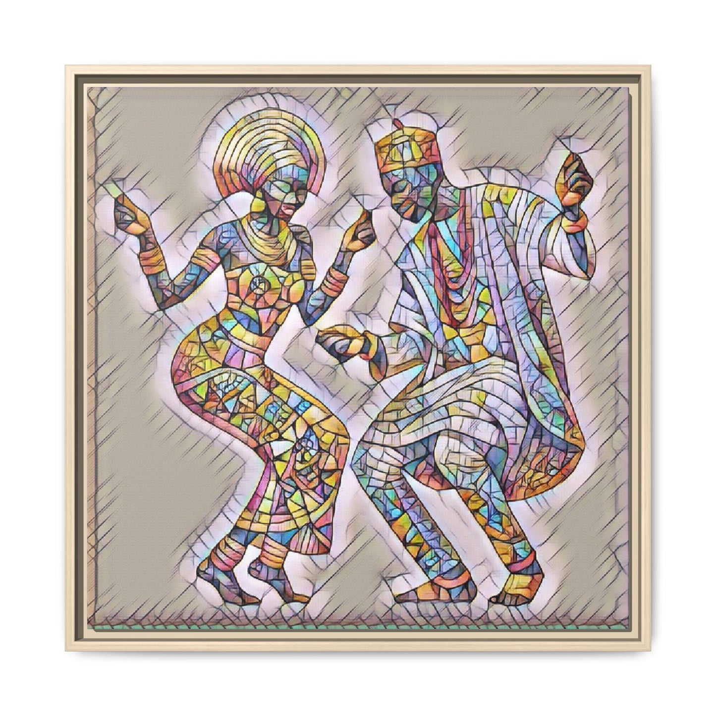 Afrobeat Dancers Framed Canvas Art — Colorful Mosaic African Dance Print