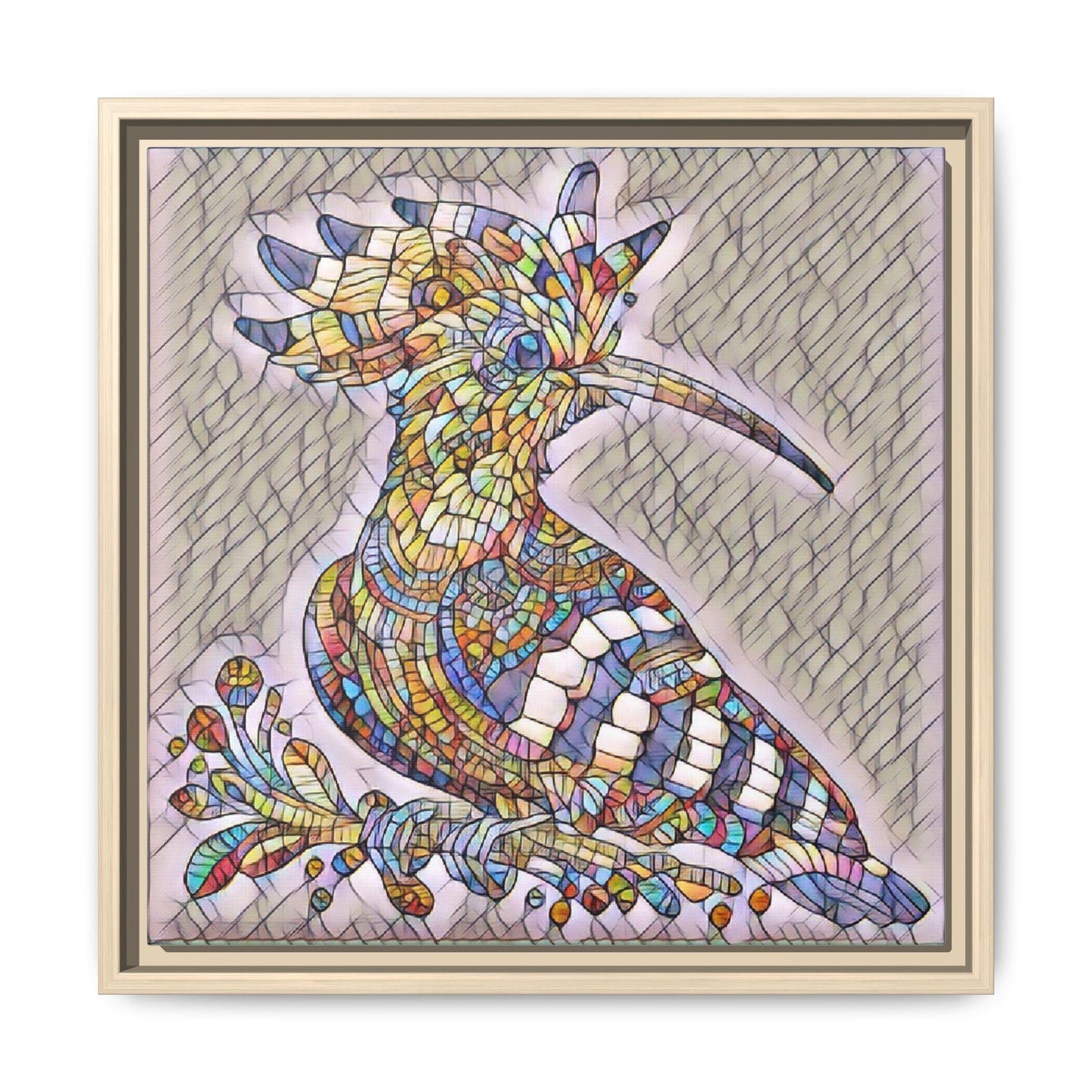 Colorful Mosaic Bird Matte Framed Canvas Wall Art