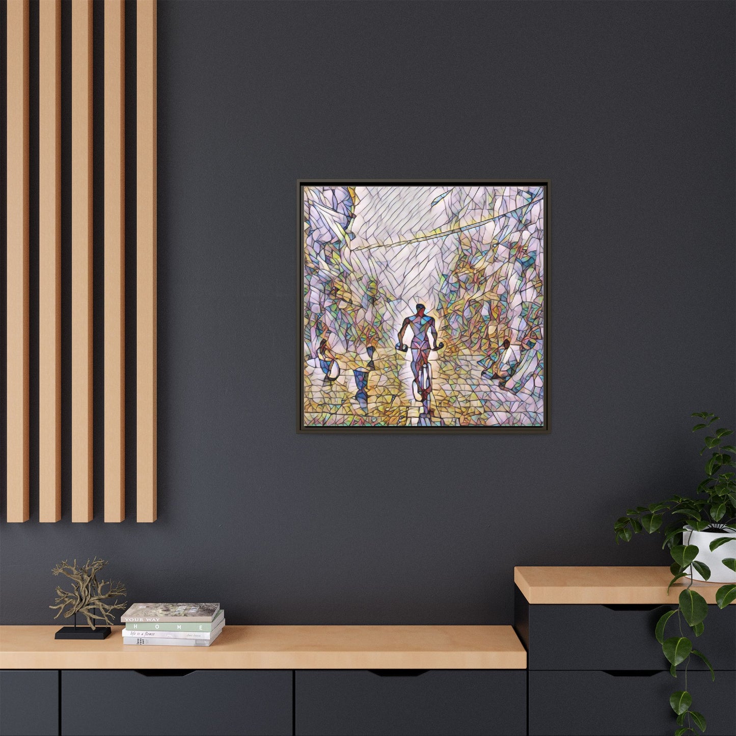 Cyclist Stained-Glass Matte Canvas Framed Wall Art