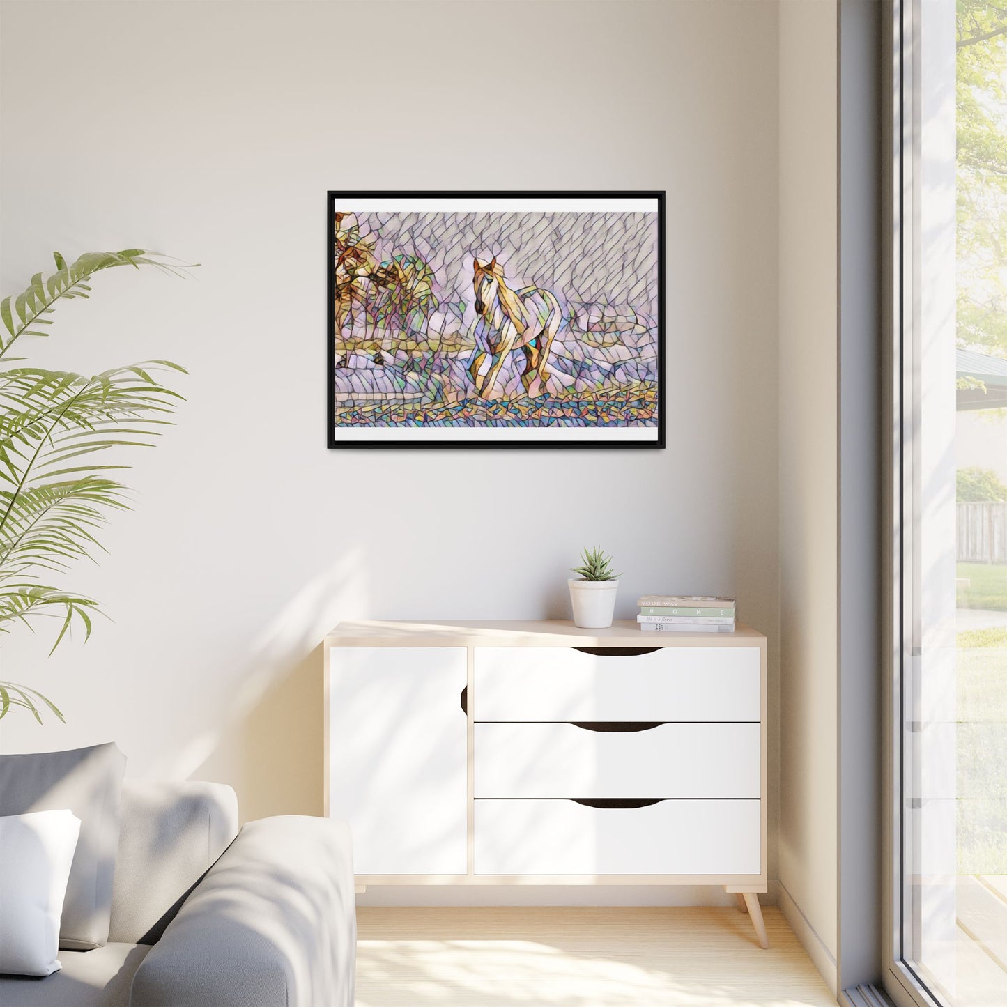 Abstract Stained-Glass Horse Matte Canvas Framed Wall Art