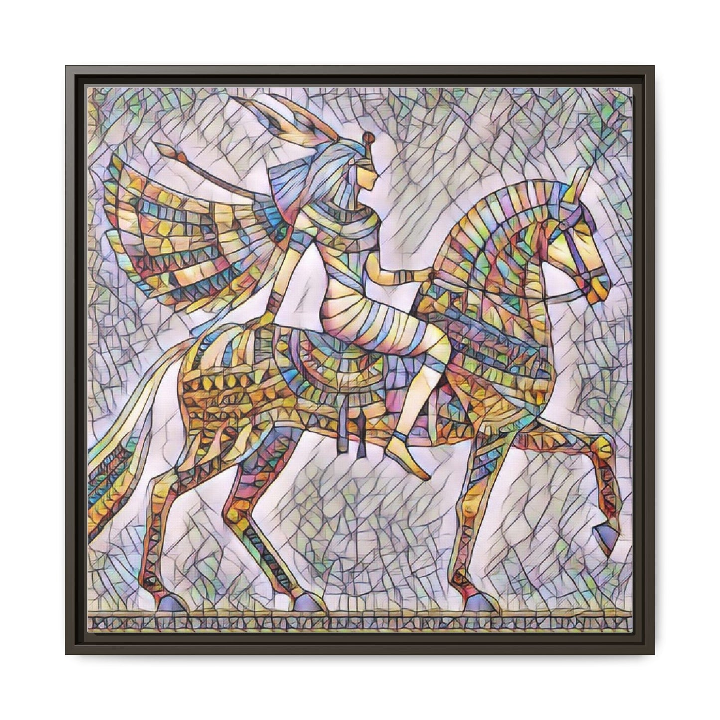 Stained-Glass Style Egyptian Horseman Framed Canvas Print