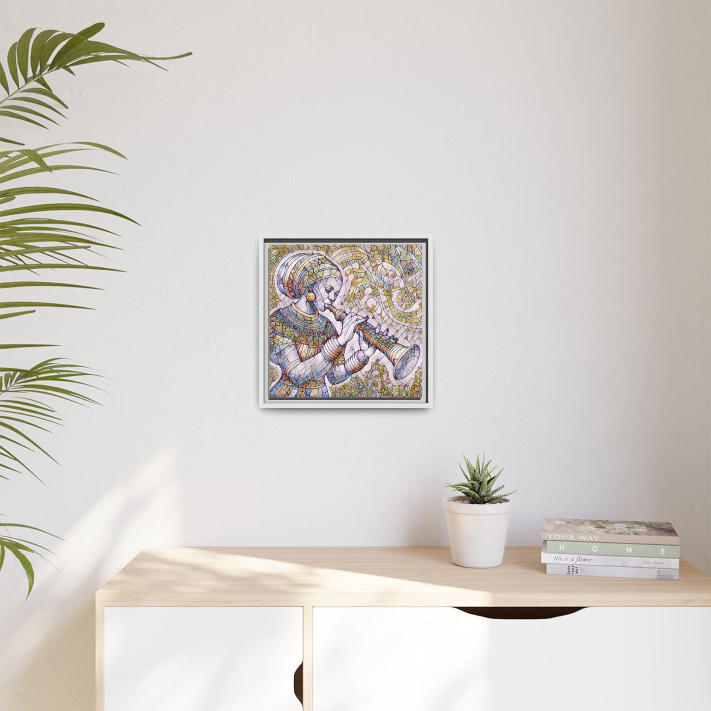 Egyptian Flutist Mosaic Matte Canvas Framed Art