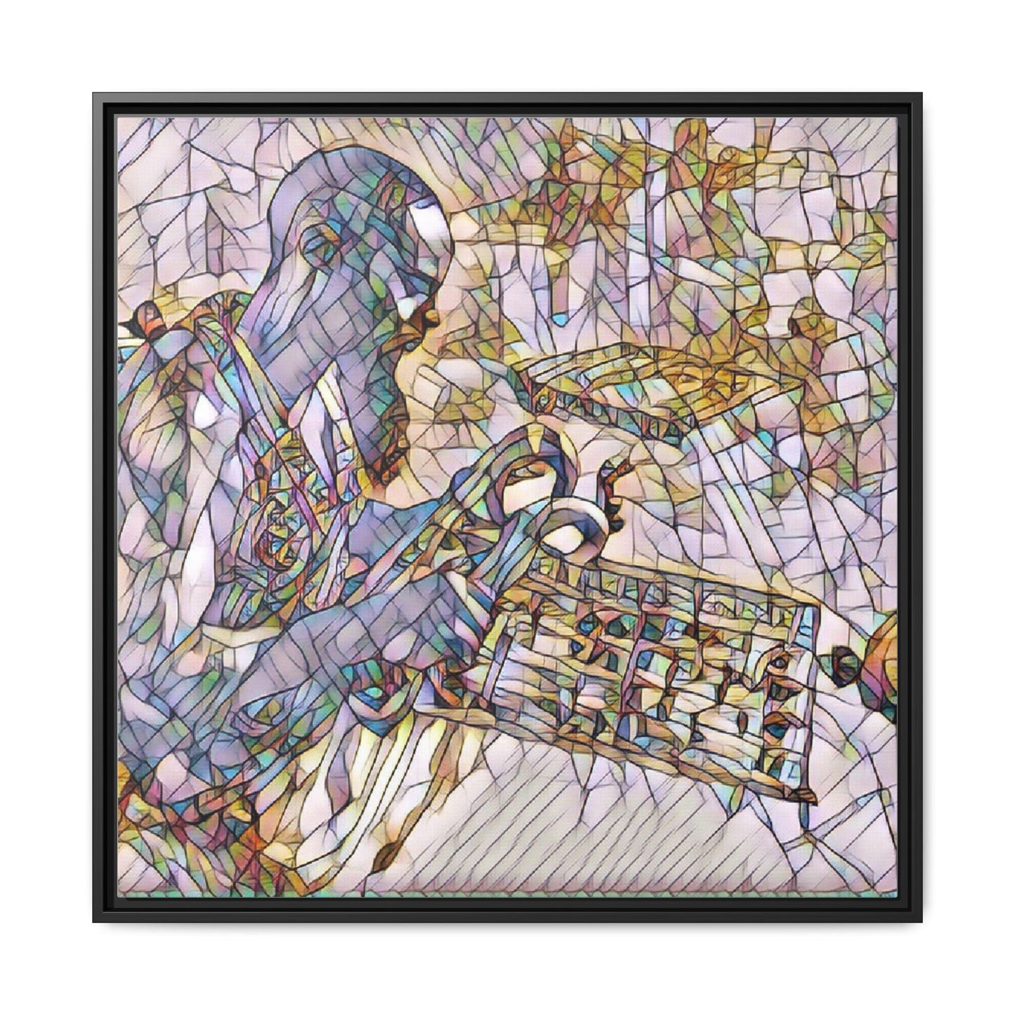 Framed Matte Canvas Art – Abstract Musician with Keyboard (Multi-Color)