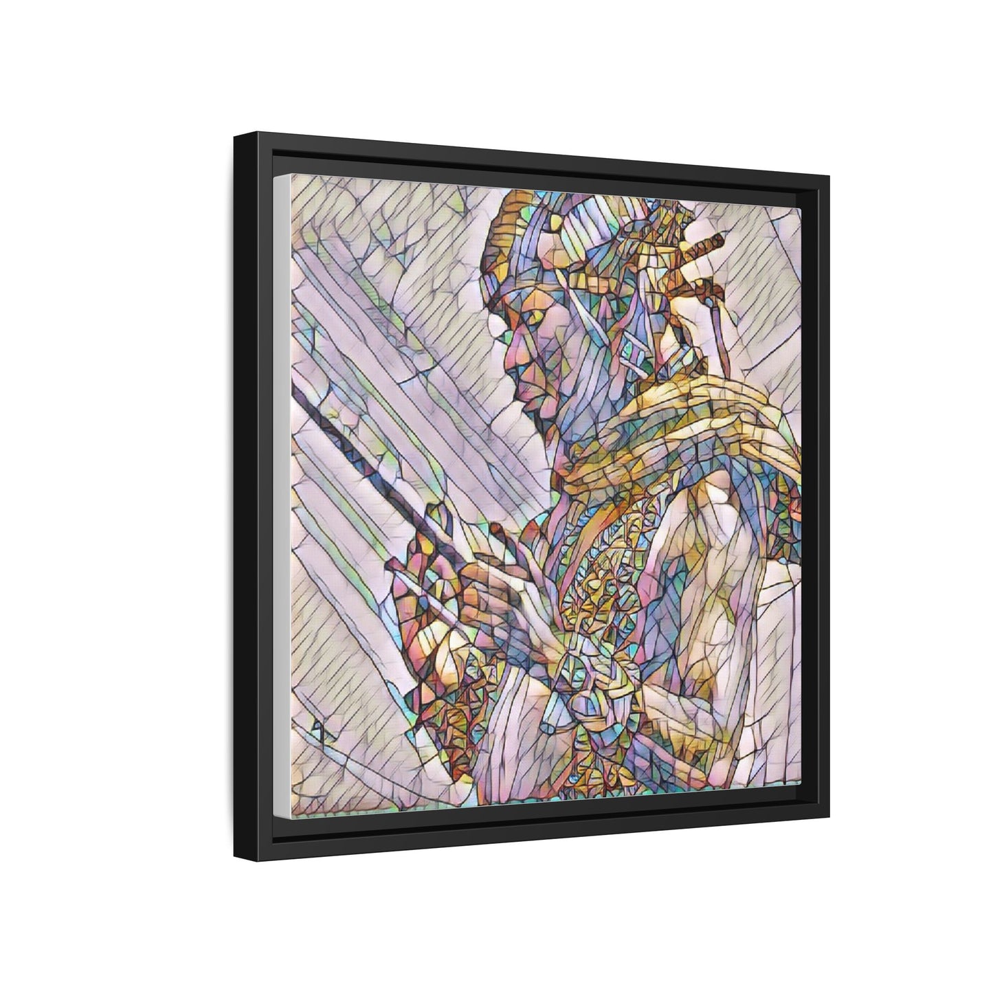 Framed Canvas Art - Colorful Tribal Warrior Portrait (Matte)