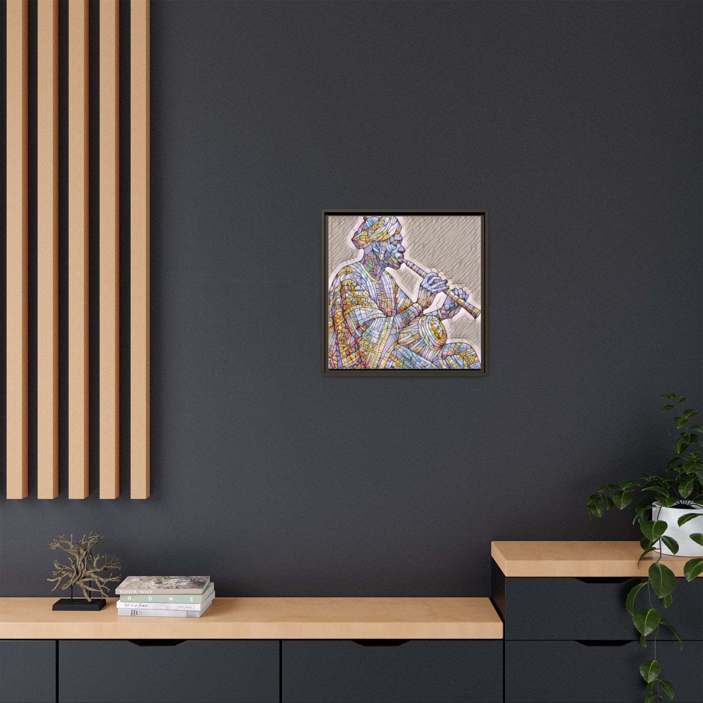 Framed Canvas Art — Colorful Middle Eastern Flute Player Print