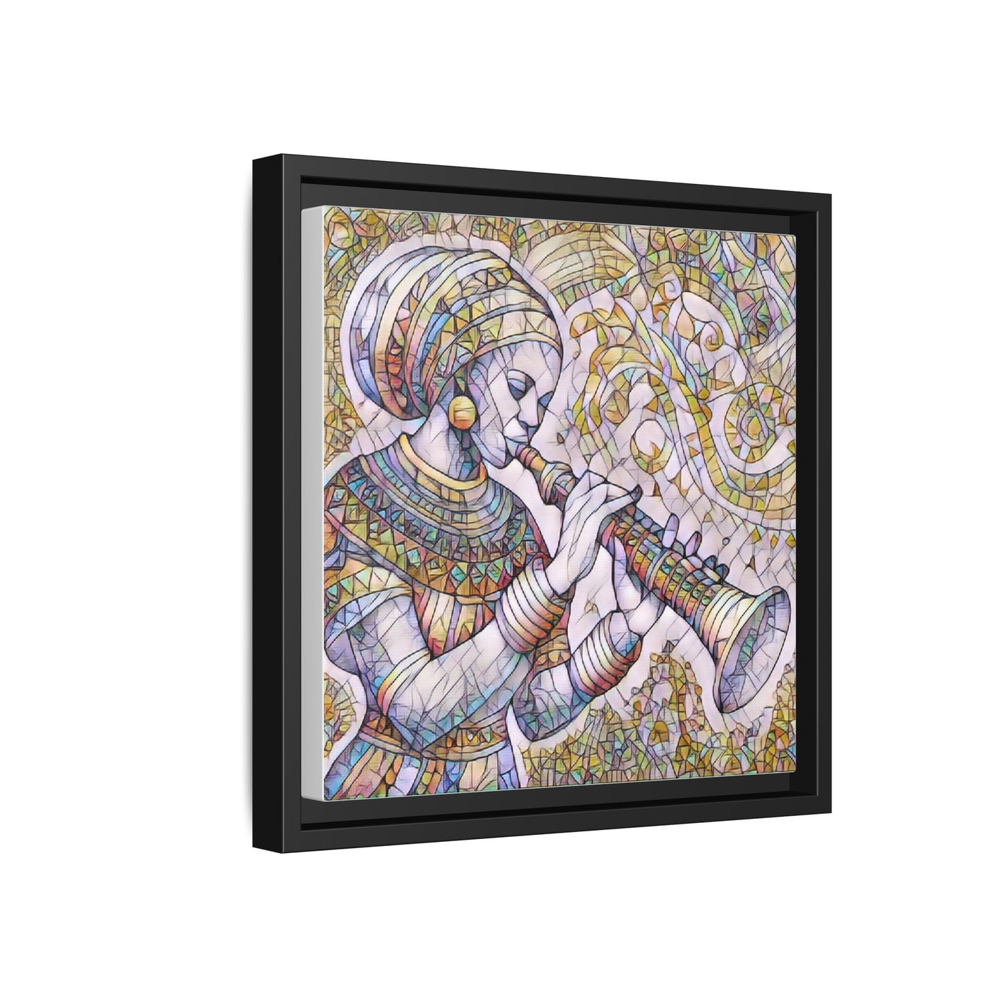 Egyptian Flutist Mosaic Matte Canvas Framed Art