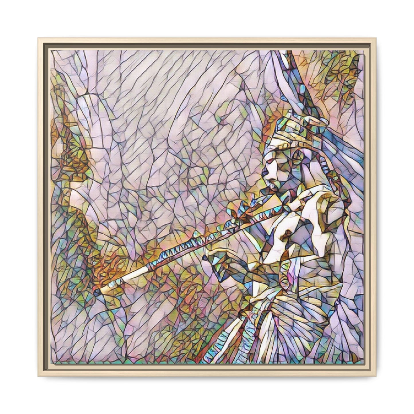 Abstract Tribal Flutist Matte Canvas Framed Wall Art