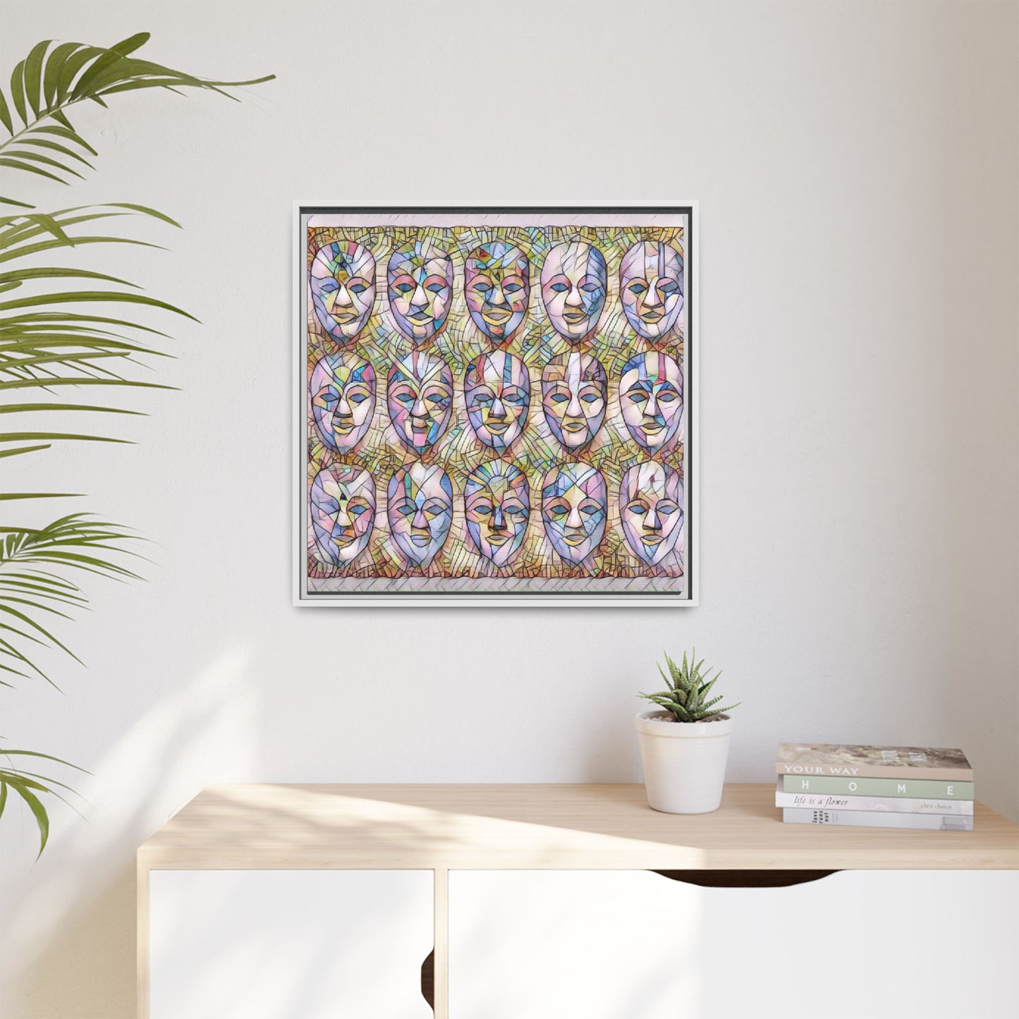 Abstract Mask Art Matte Canvas Print — Framed Multicolor Wall Art