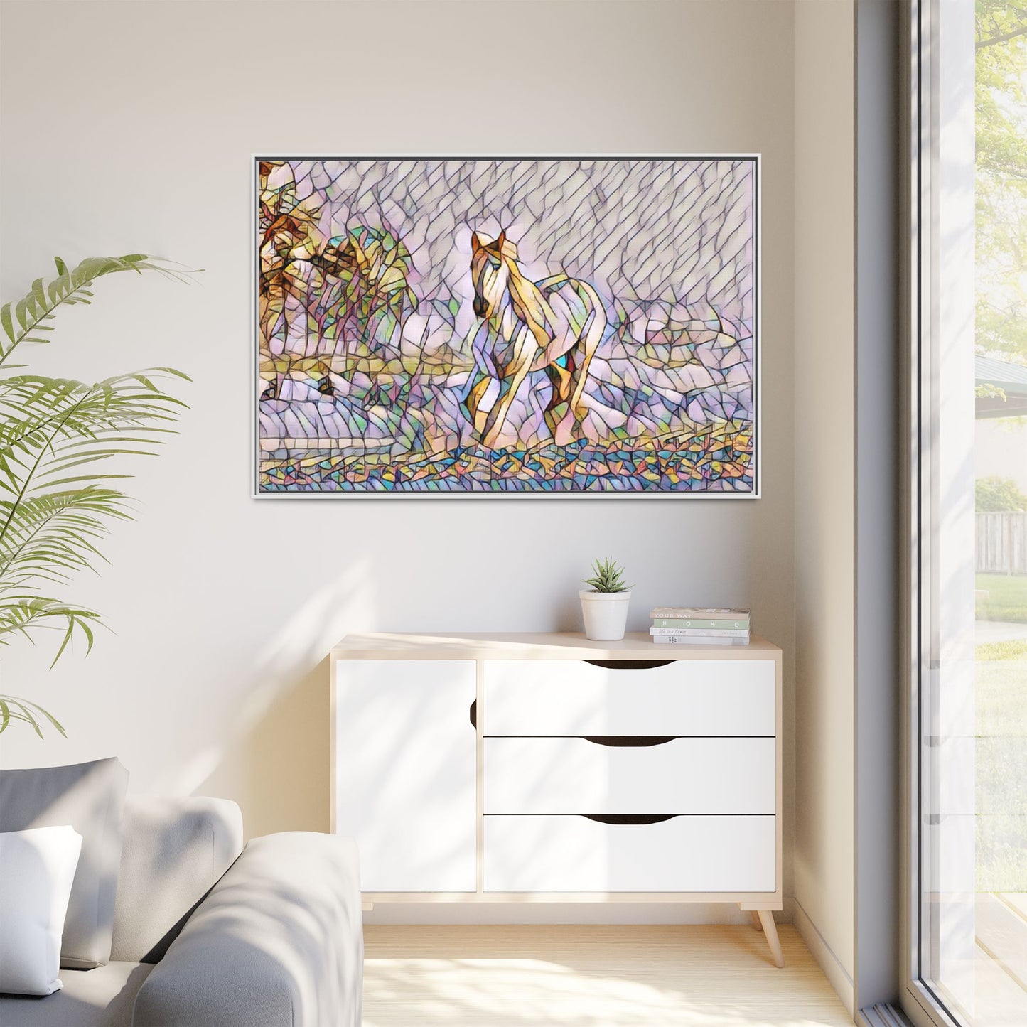 Abstract Stained-Glass Horse Matte Canvas Framed Wall Art