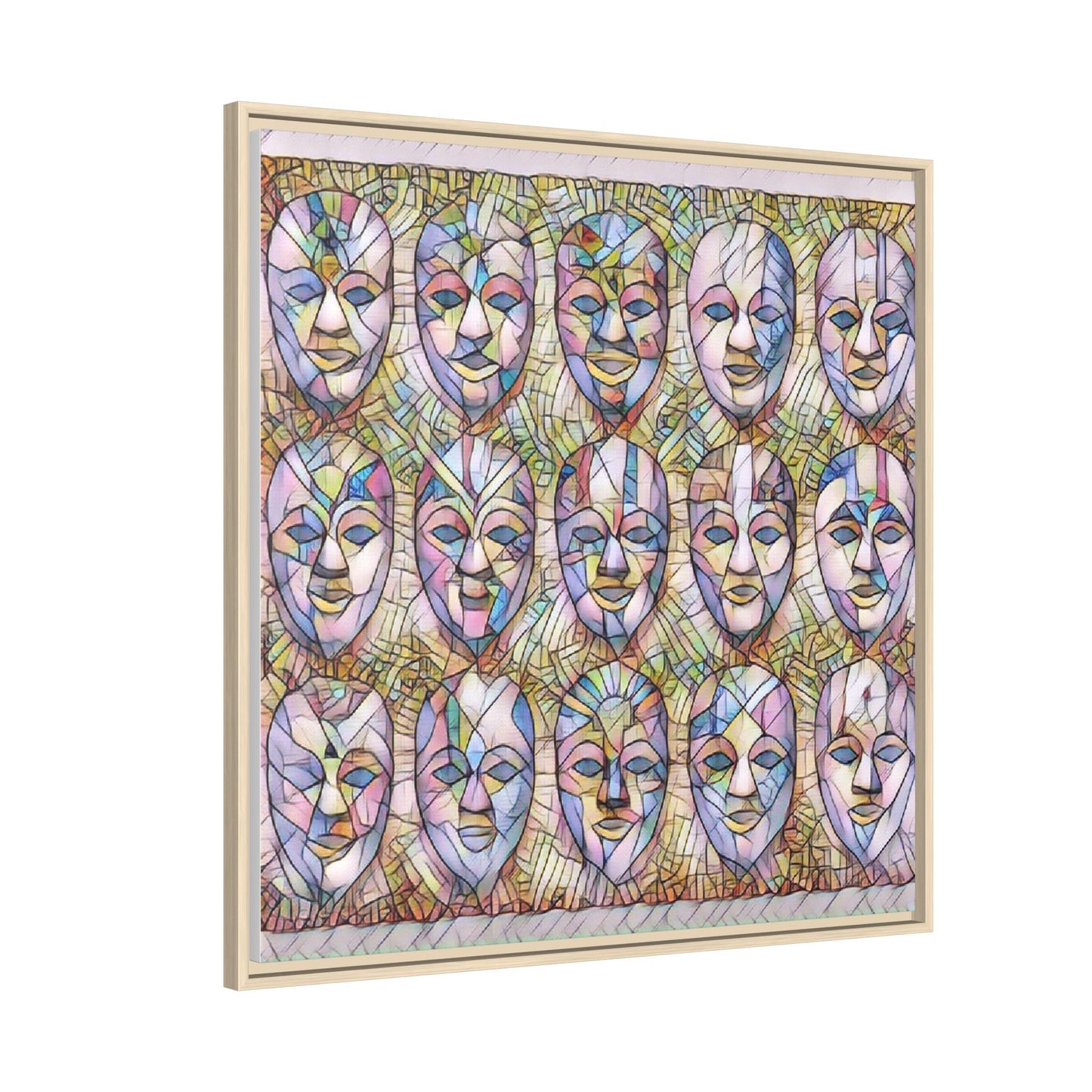 Abstract Mask Art Matte Canvas Print — Framed Multicolor Wall Art